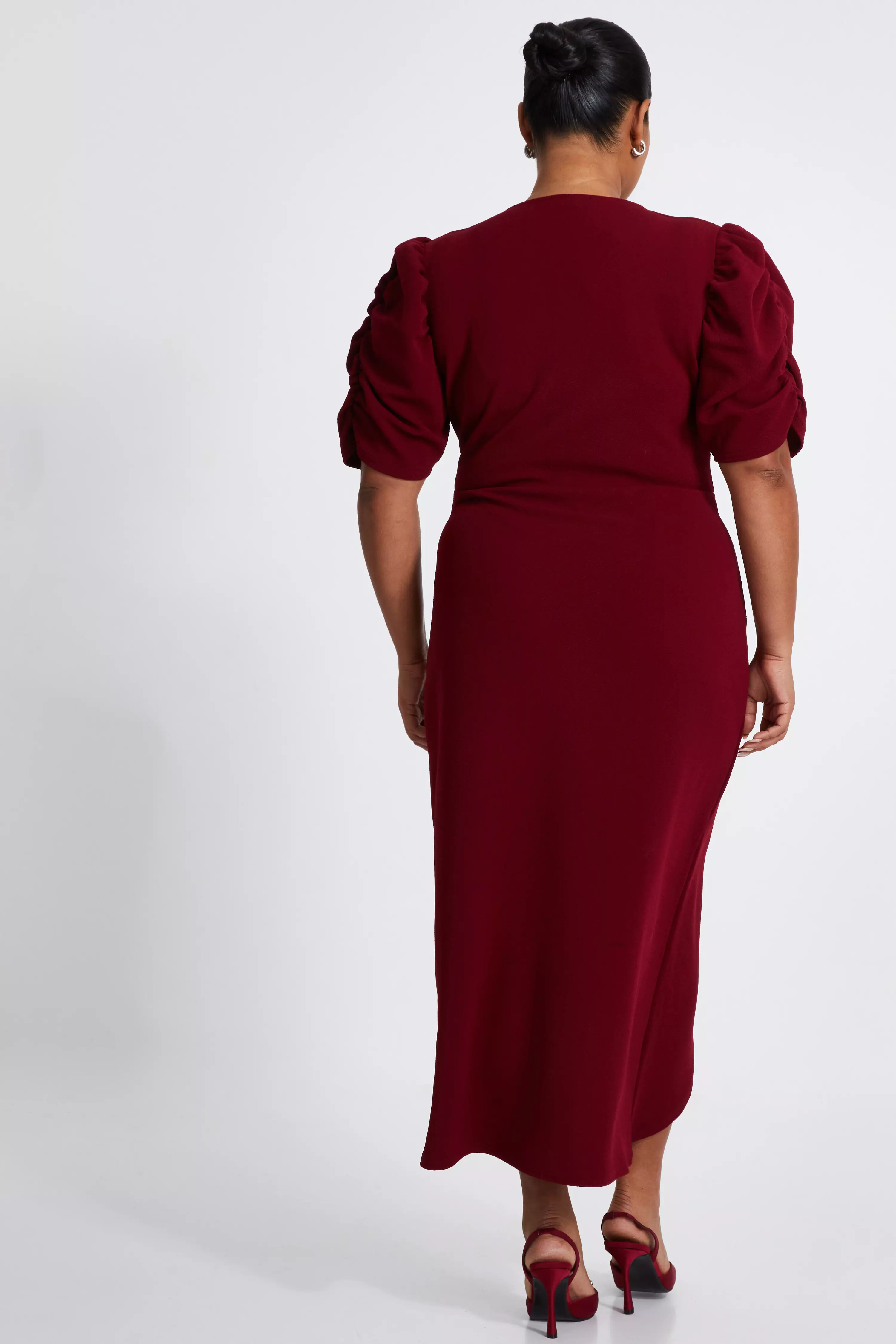 Curve Dark Red Wrap Midi Dress