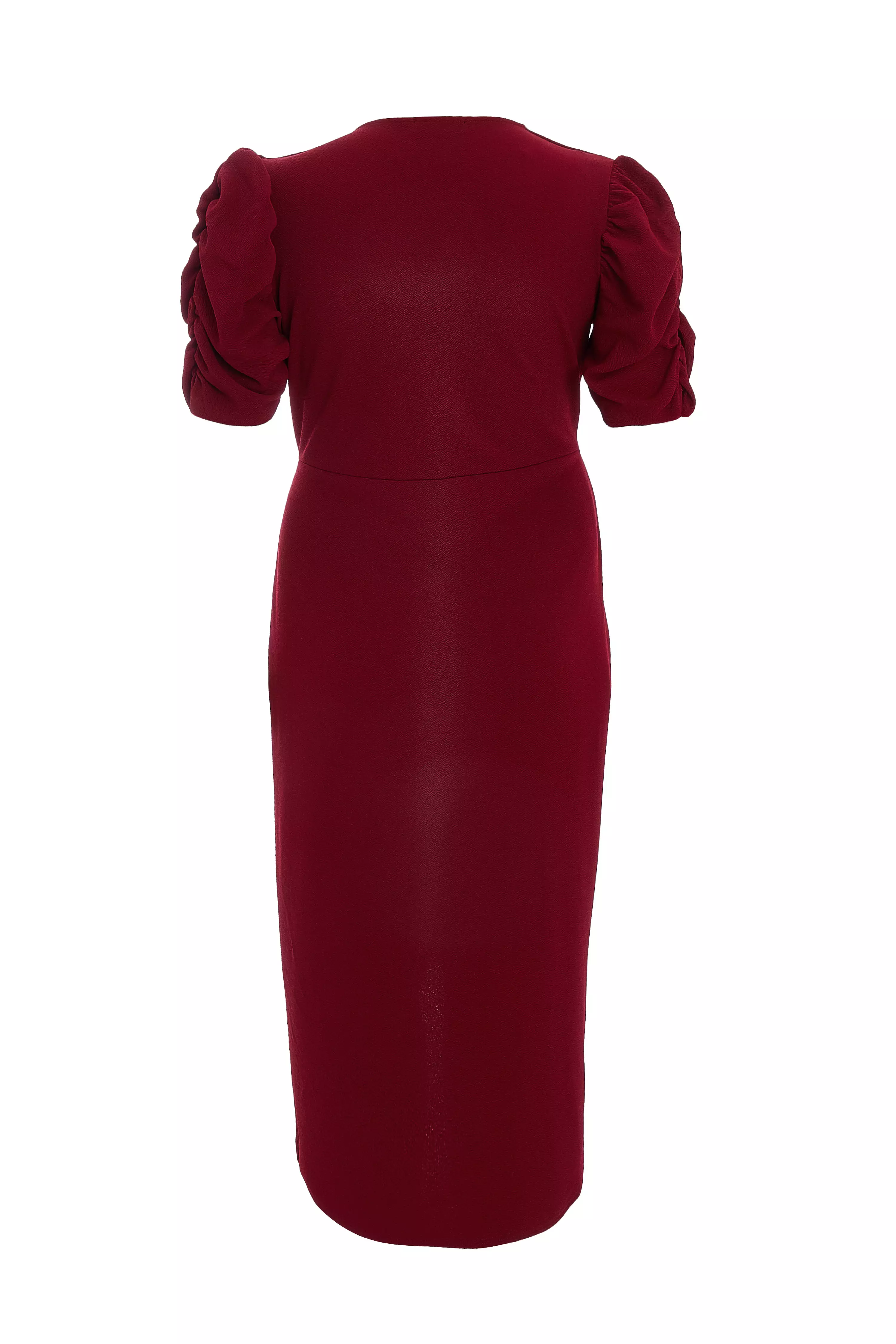 Curve Dark Red Wrap Midi Dress