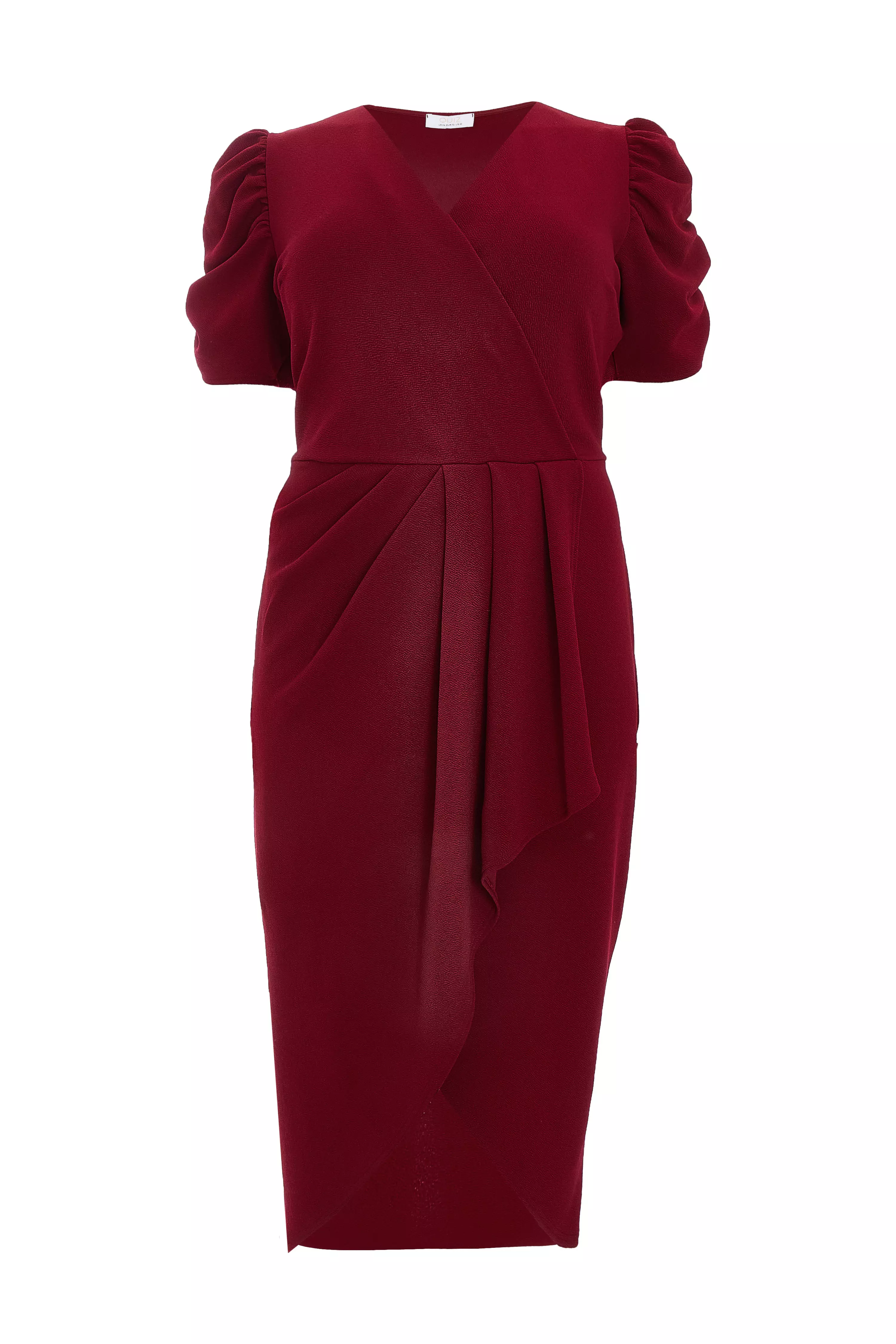 Curve Dark Red Wrap Midi Dress