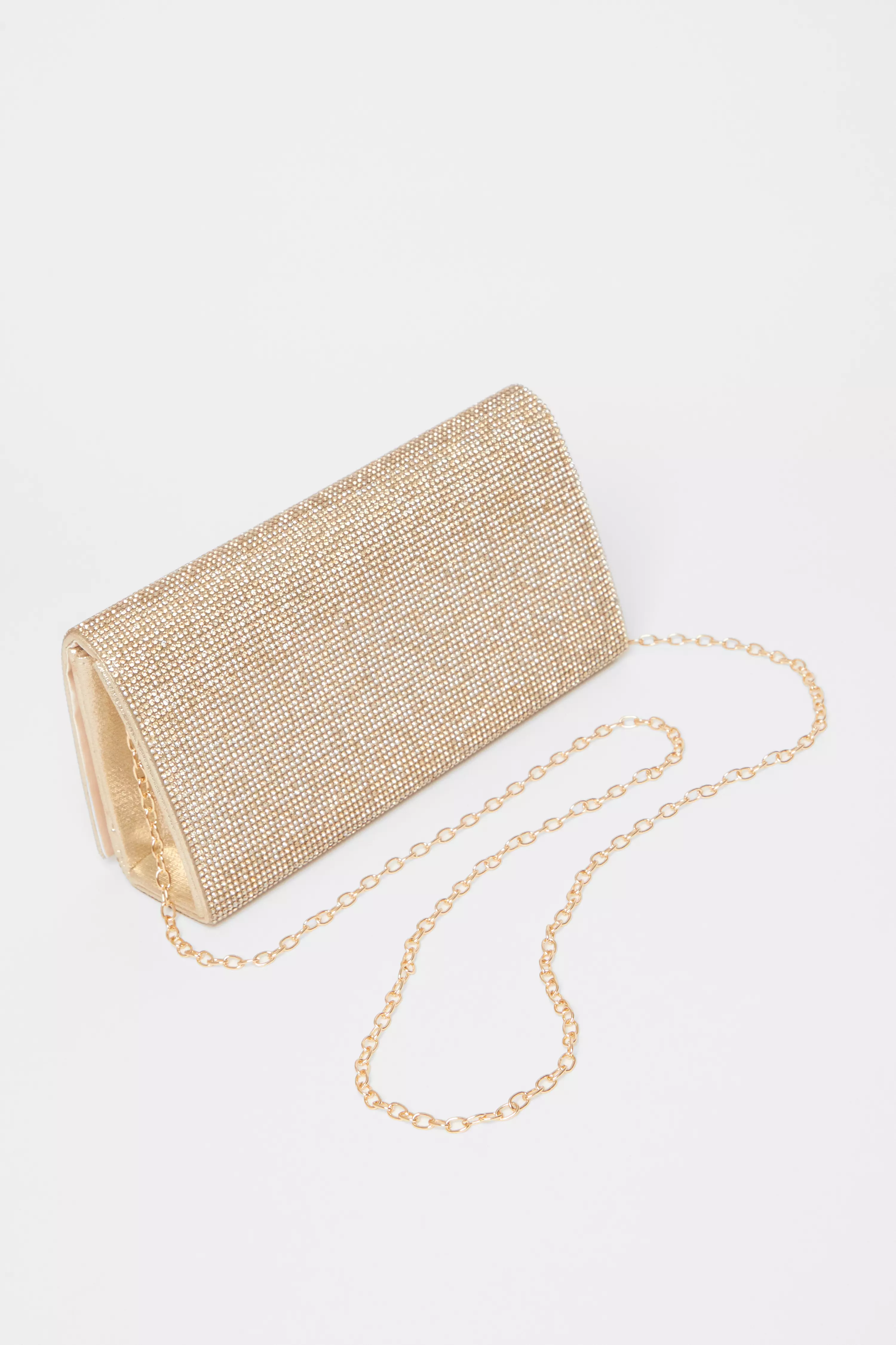 Gold Diamante Rectangle Clutch 