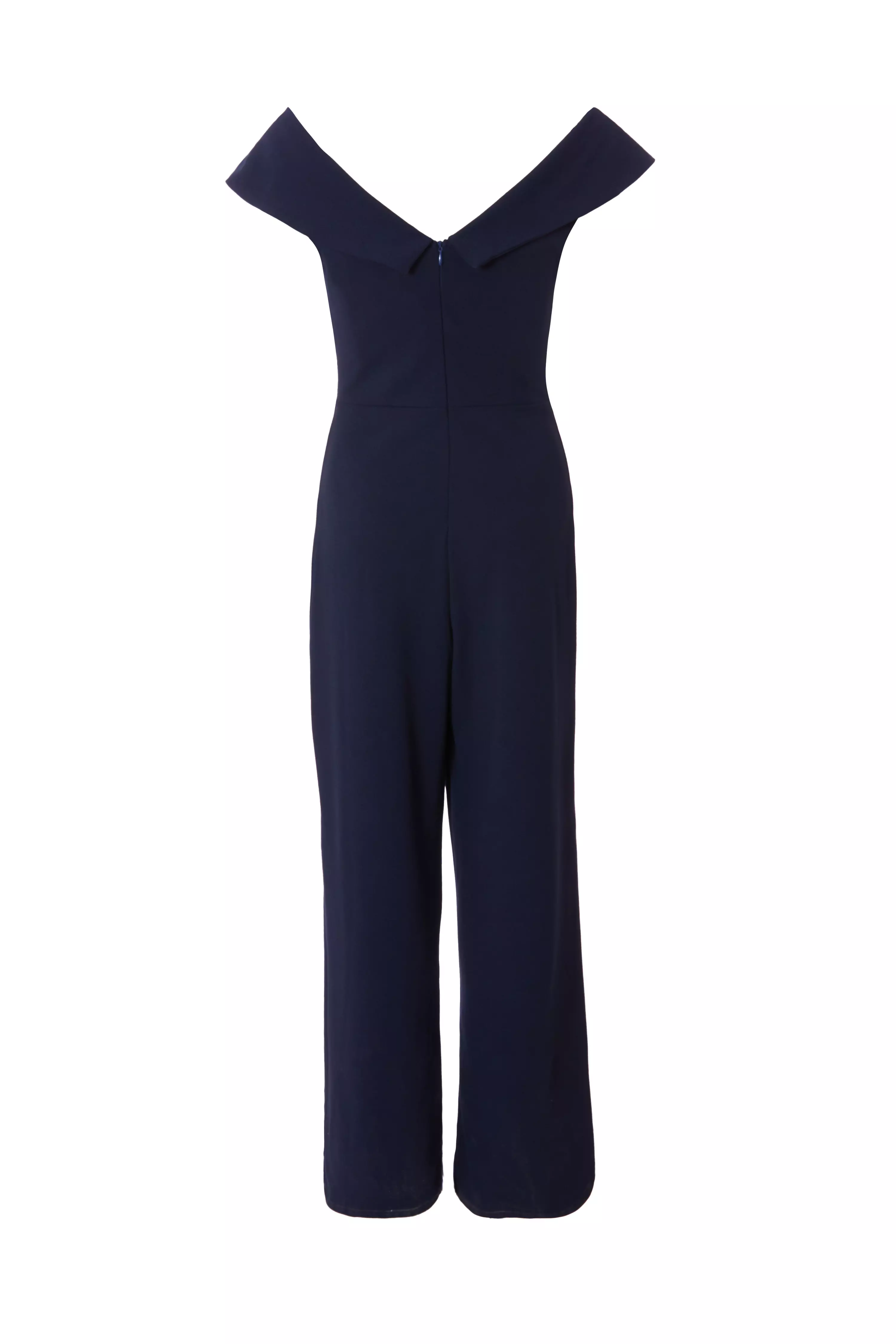 Navy Bardot Wide Leg Jumpsuit