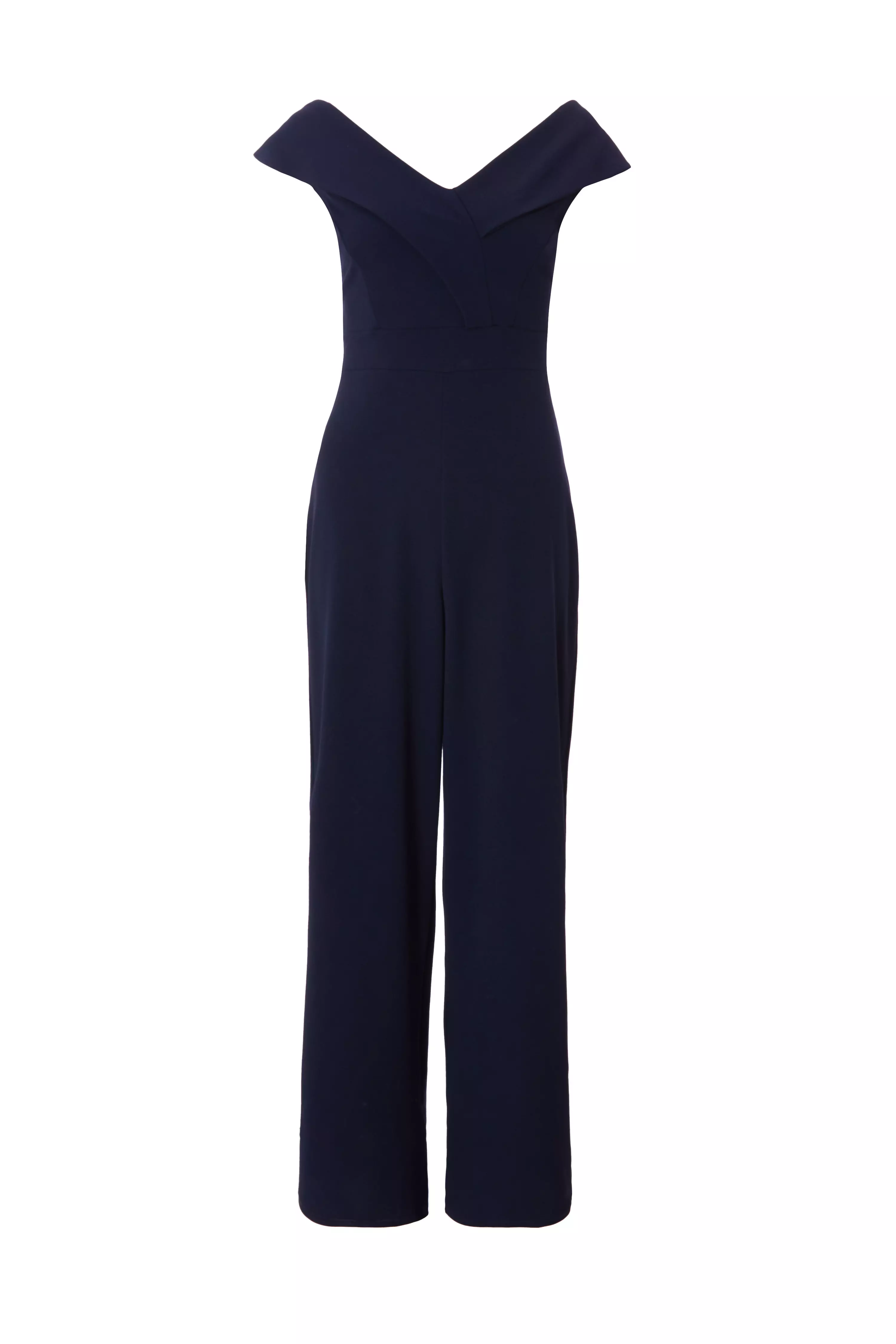 Navy Bardot Wide Leg Jumpsuit