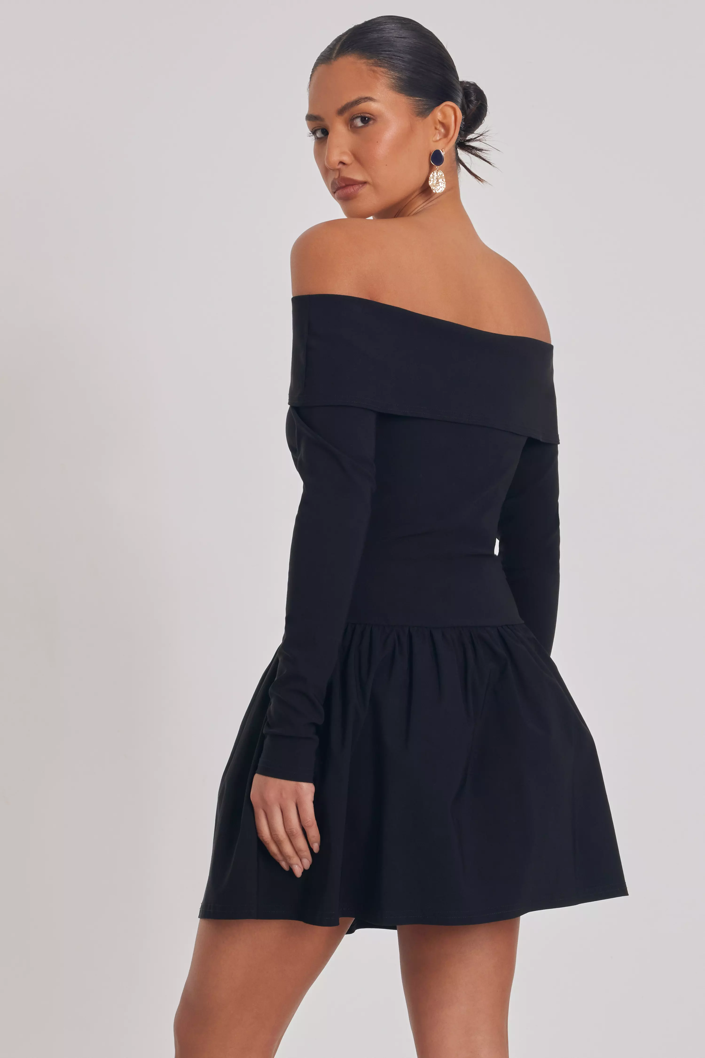 Black Bardot Skater Dress