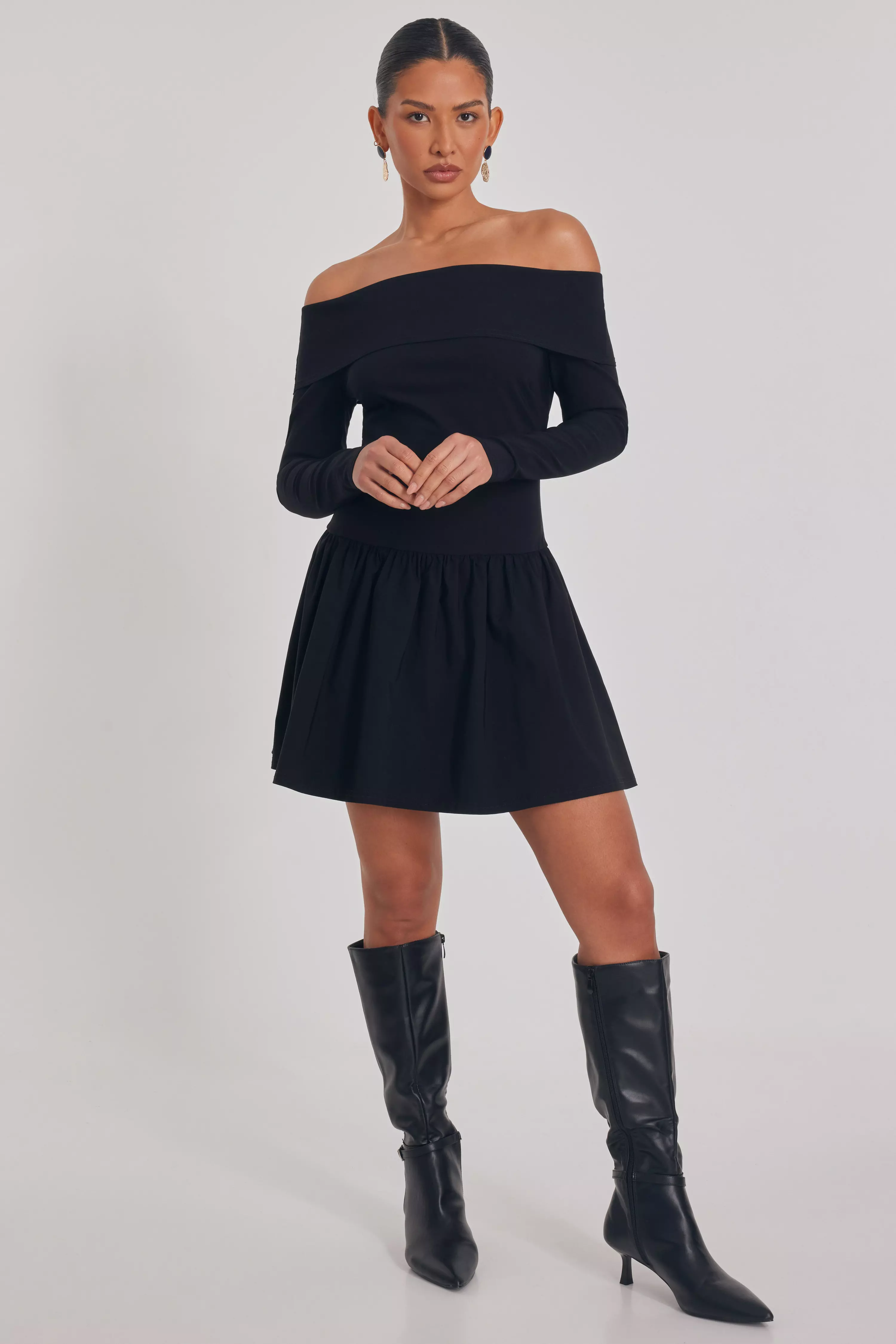 Black Bardot Skater Dress