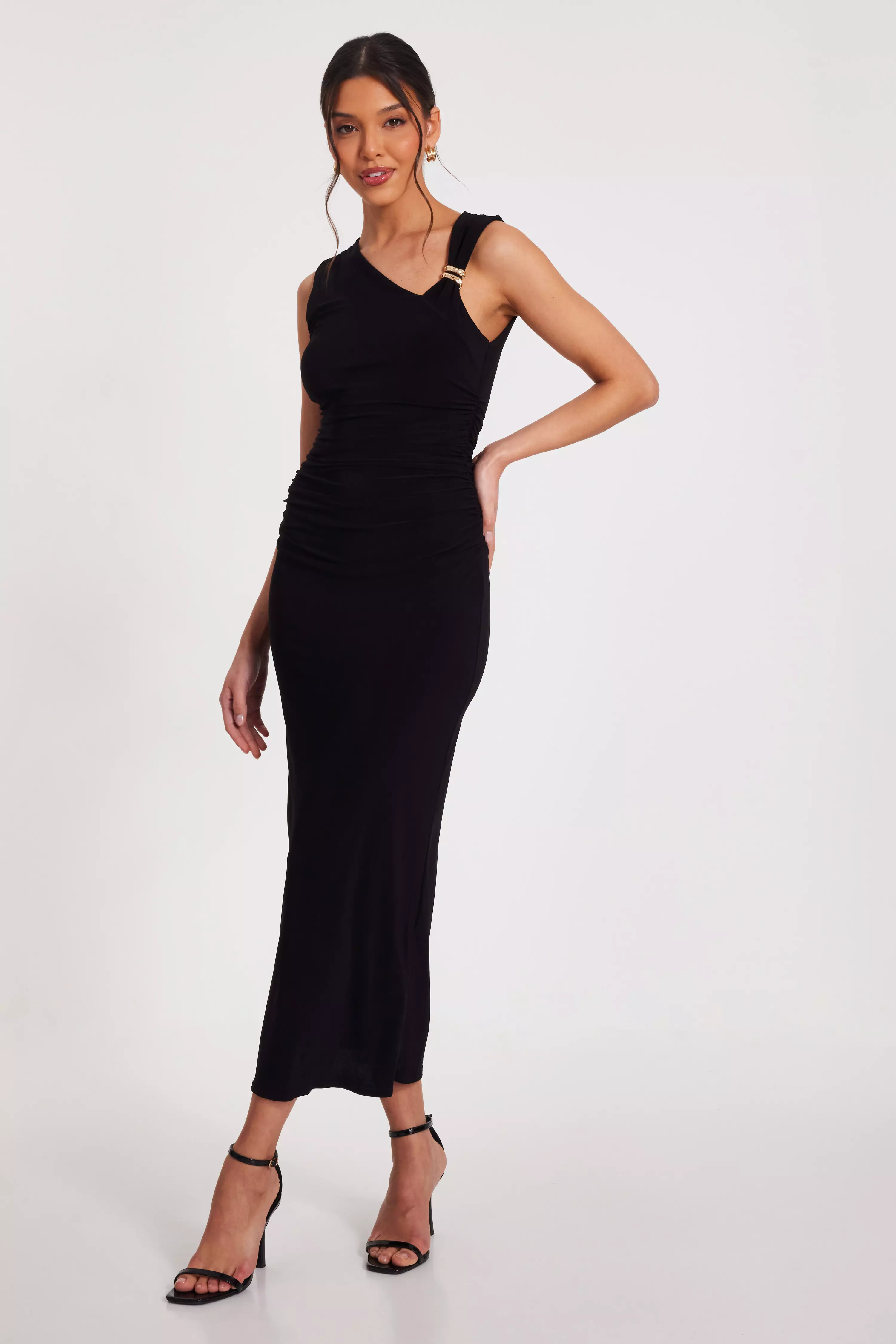 Black Asymmetric Midaxi Dress