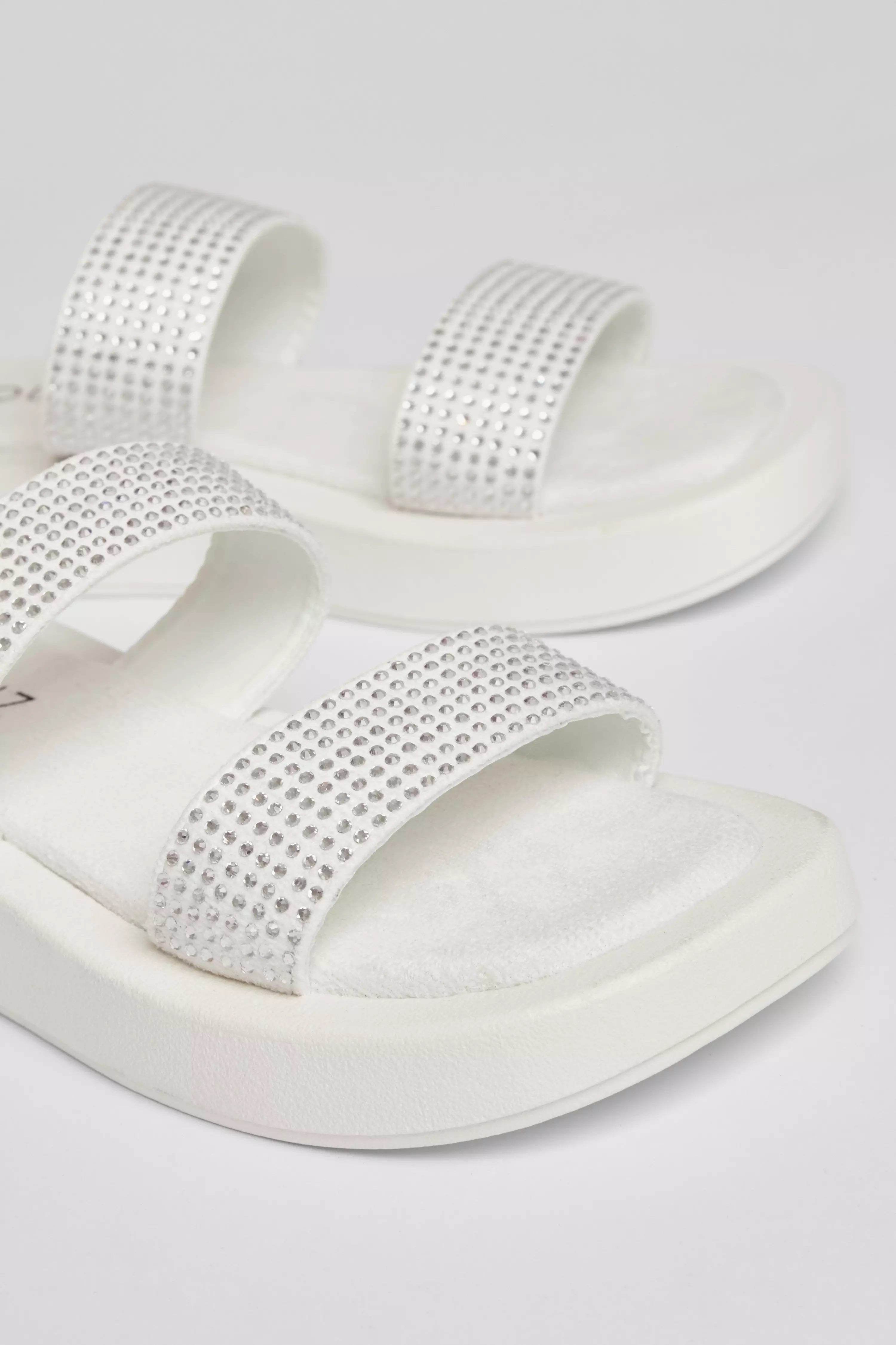 White Diamante Flatform Sandals