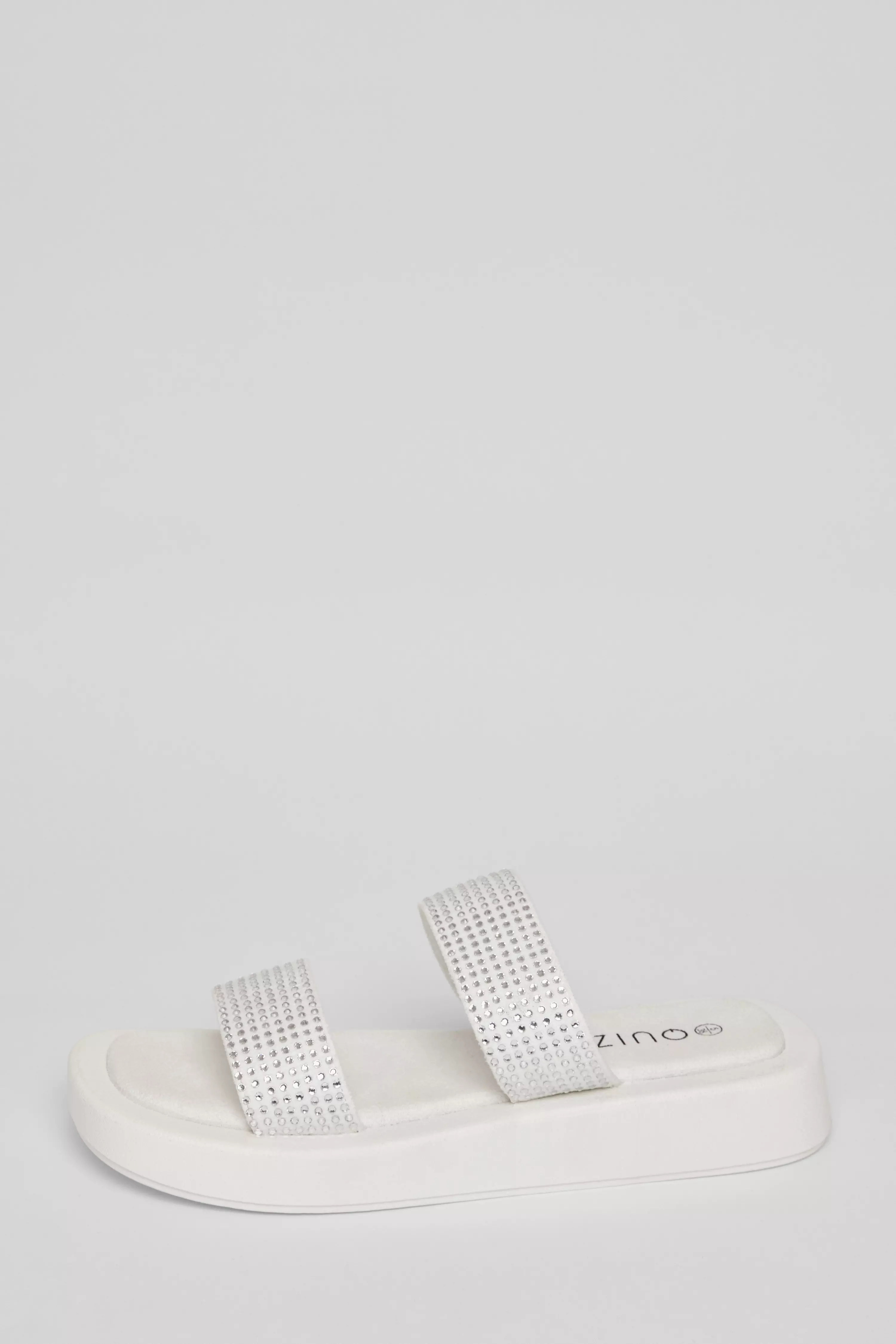 White Diamante Flatform Sandals