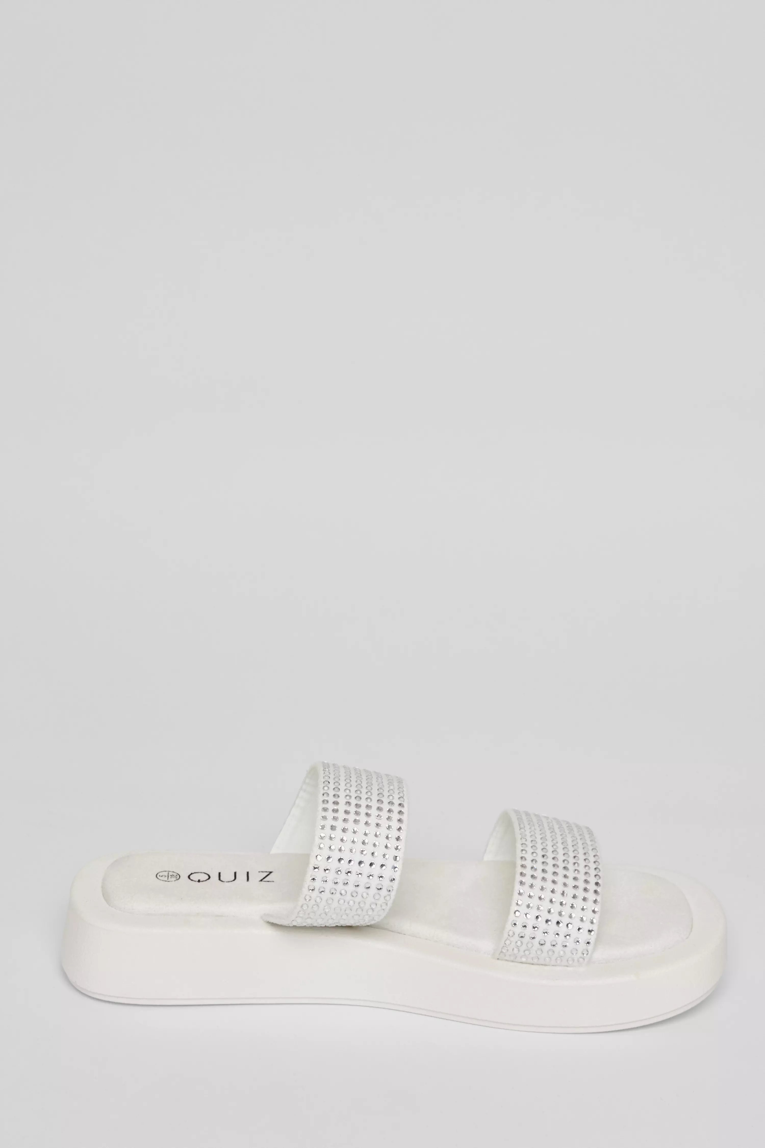 White Diamante Flatform Sandals