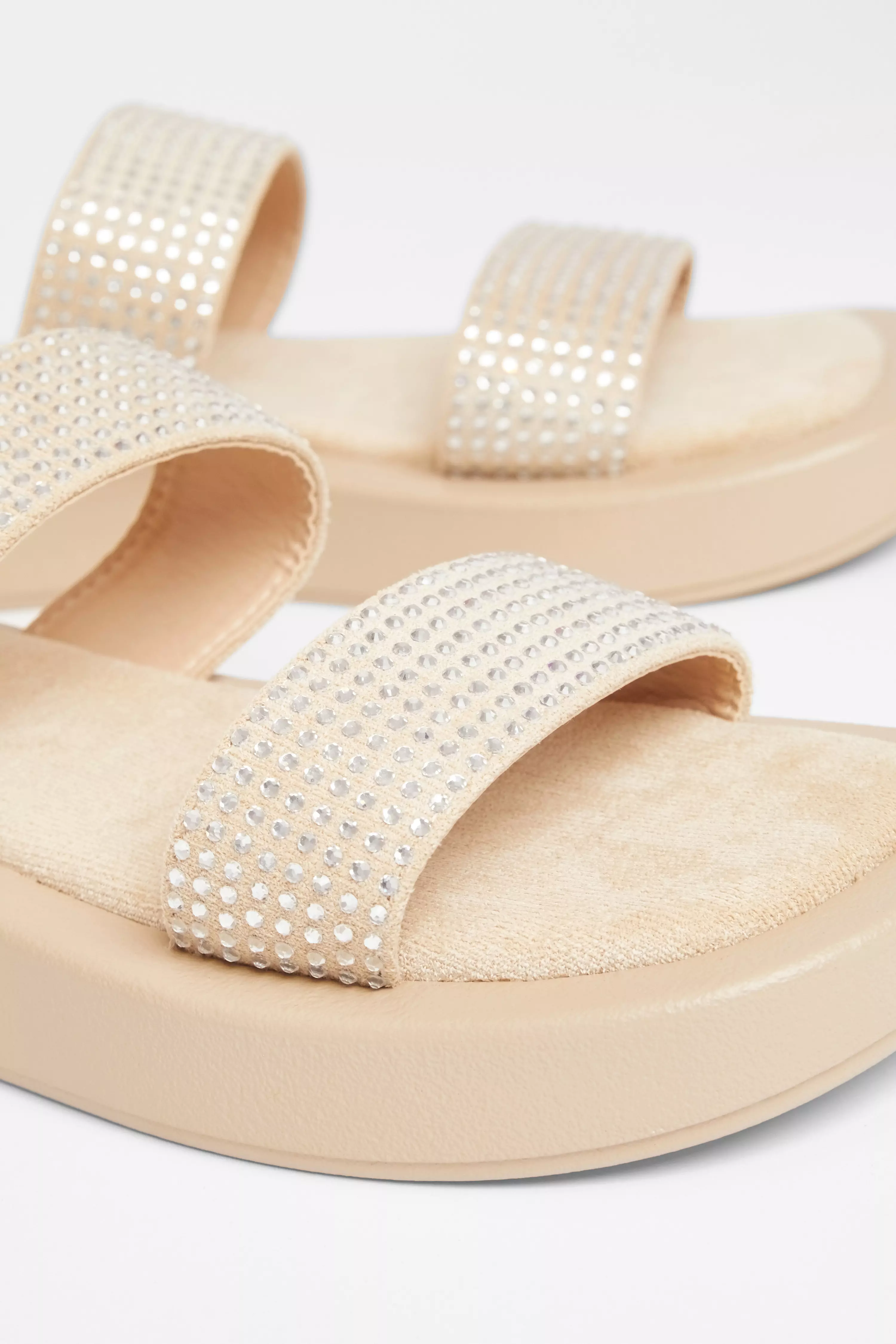 Nude Diamante Flatform Sandals