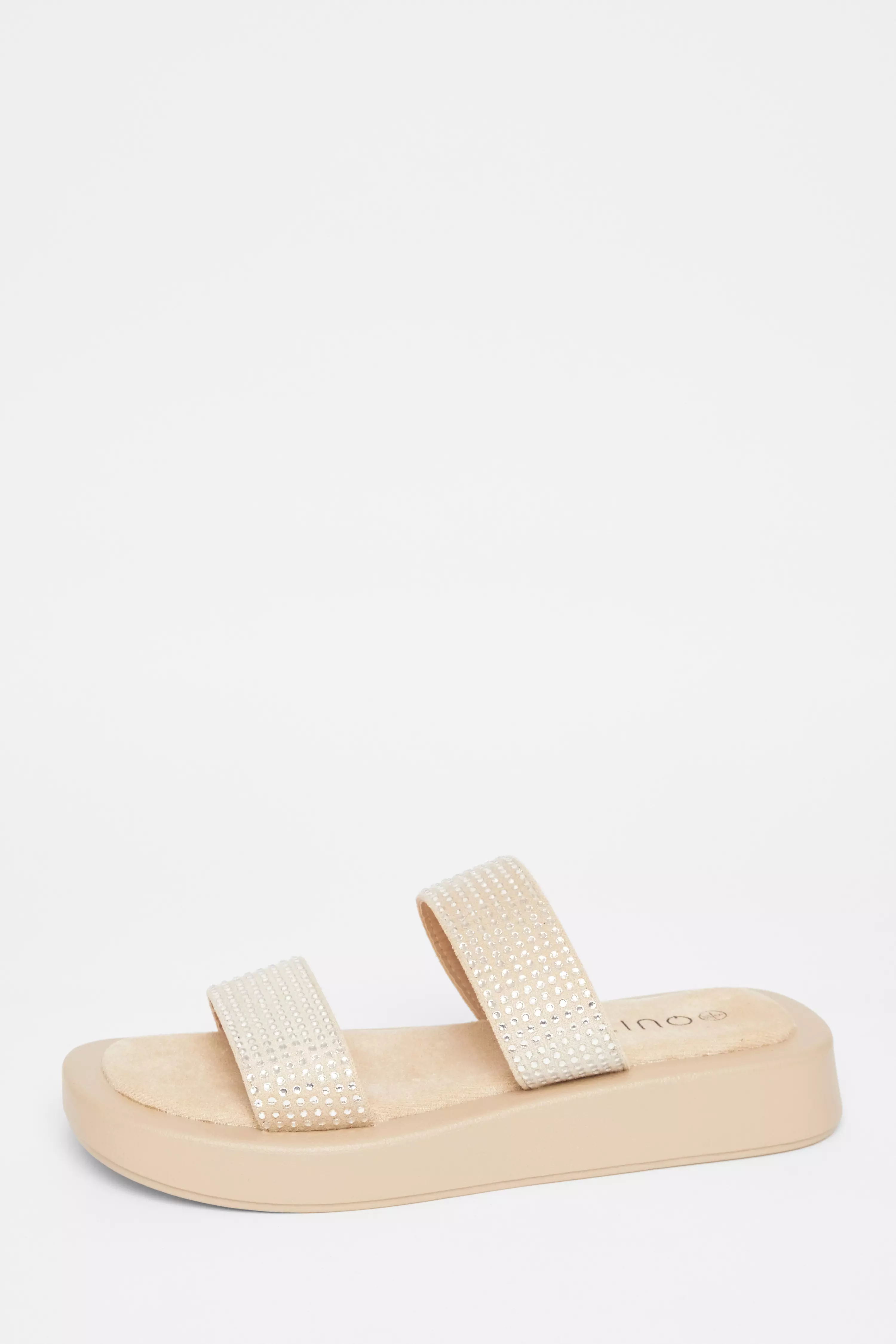 Nude Diamante Flatform Sandals