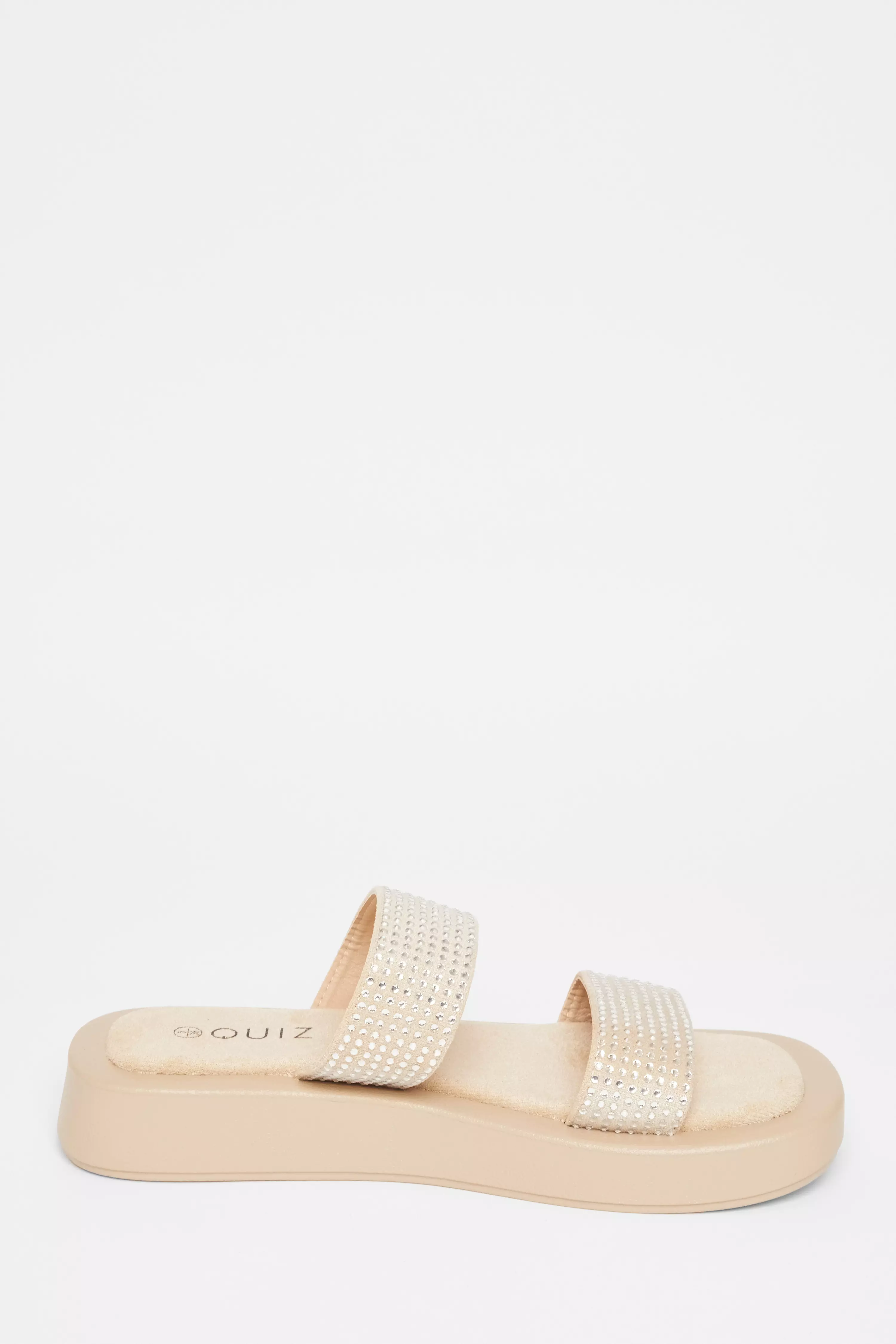 Nude Diamante Flatform Sandals