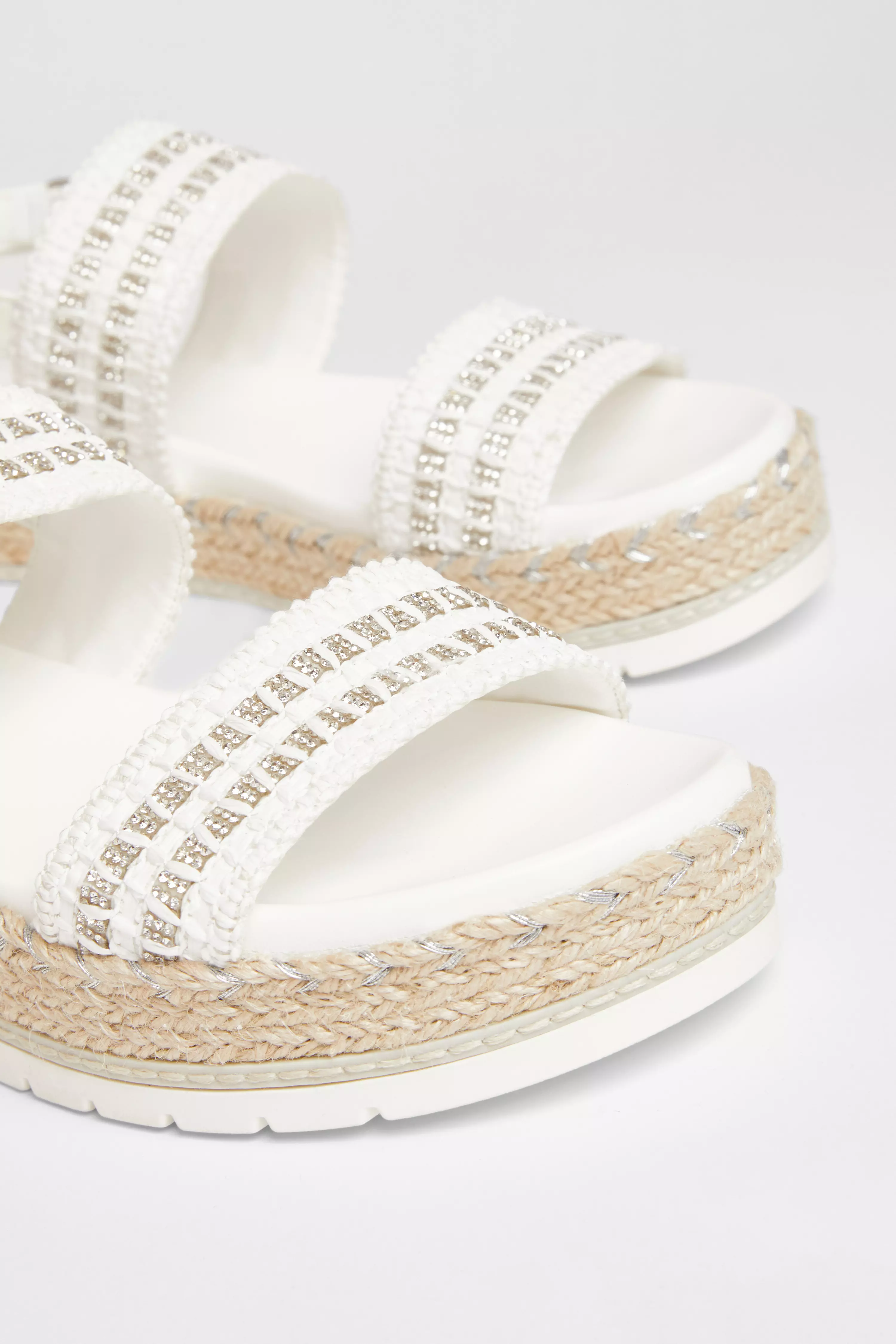 White Diamante Flatform Sandals 