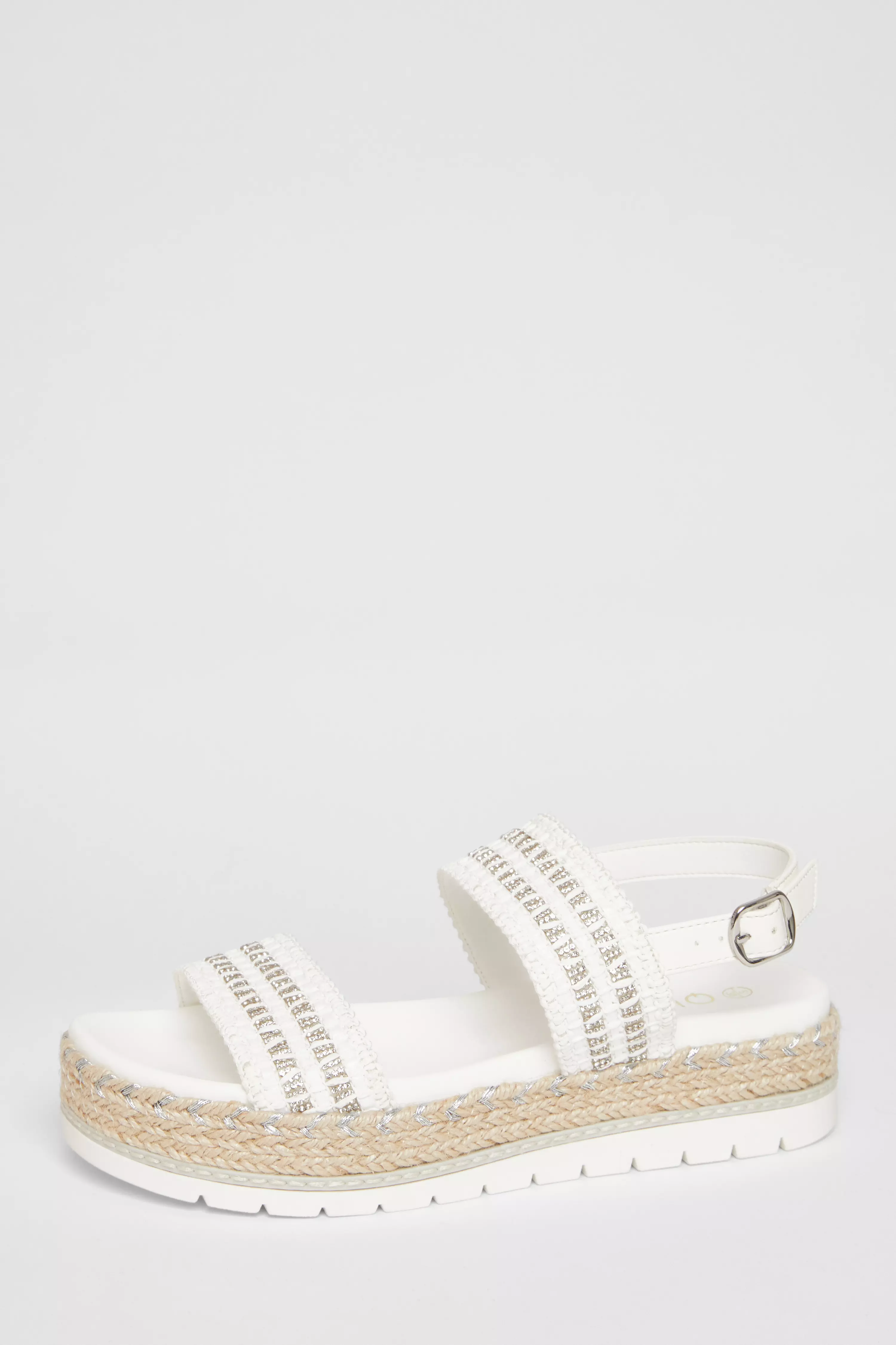 White Diamante Flatform Sandals 