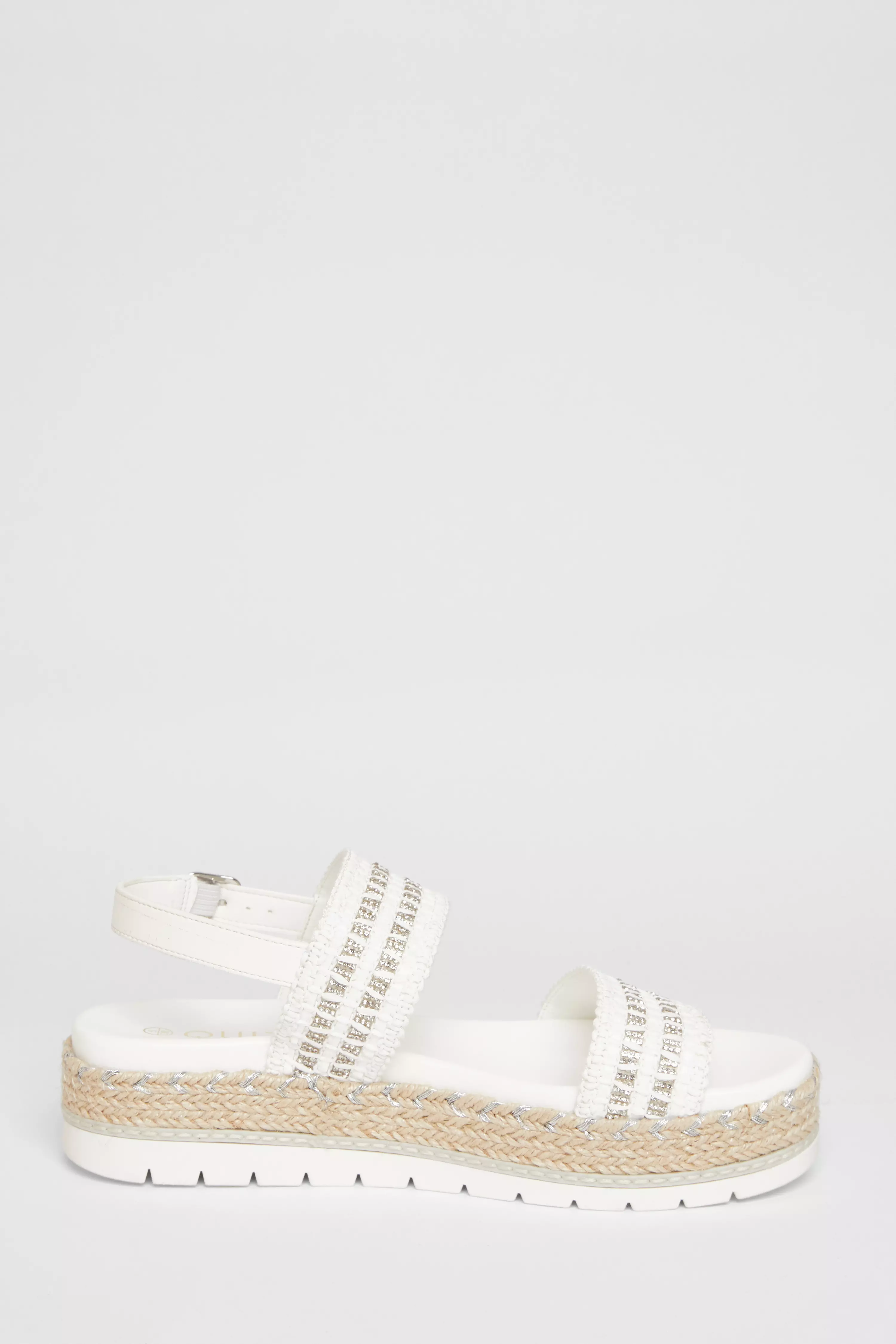 White Diamante Flatform Sandals 