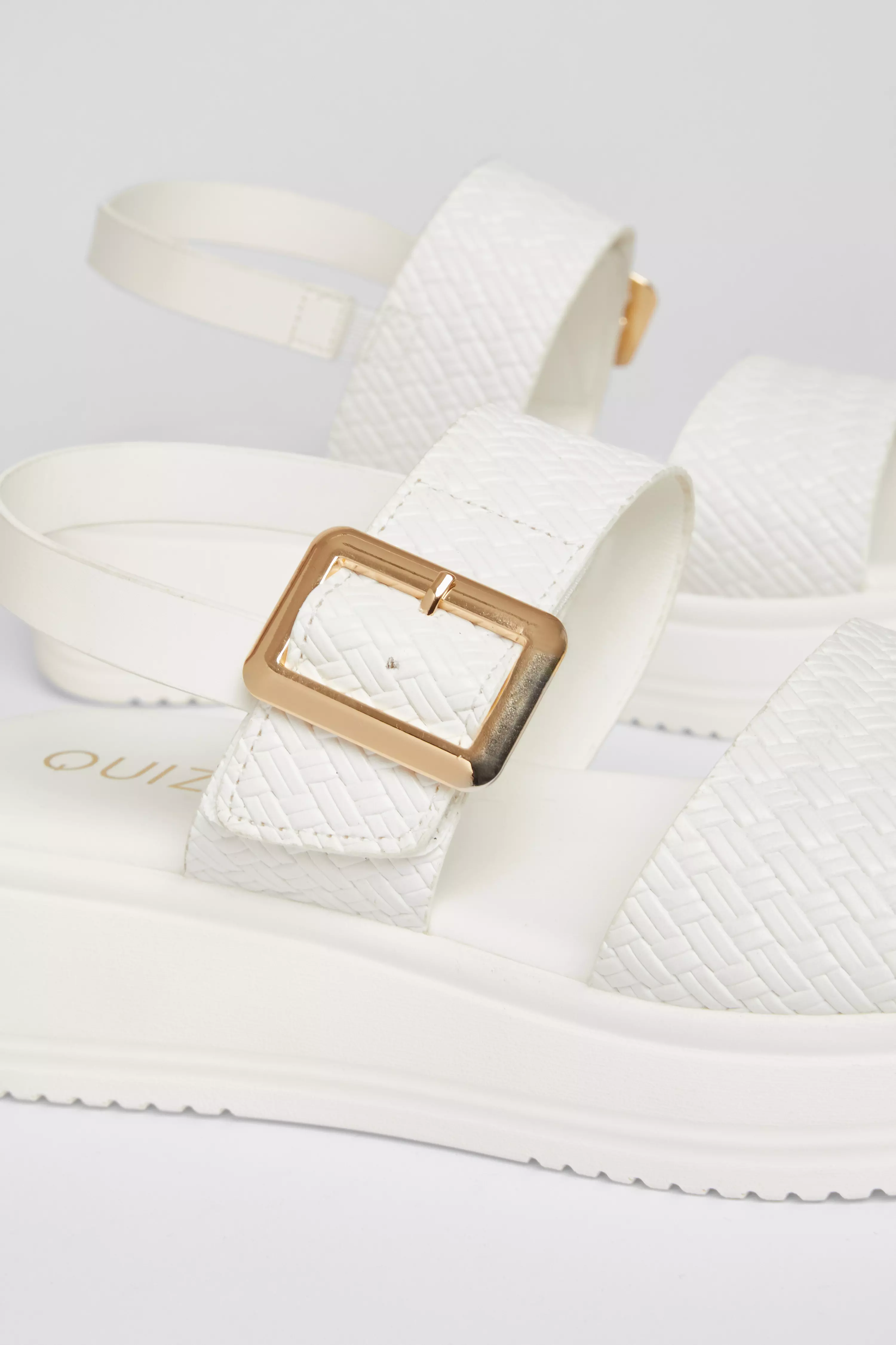 White Buckle Flatform Sandals