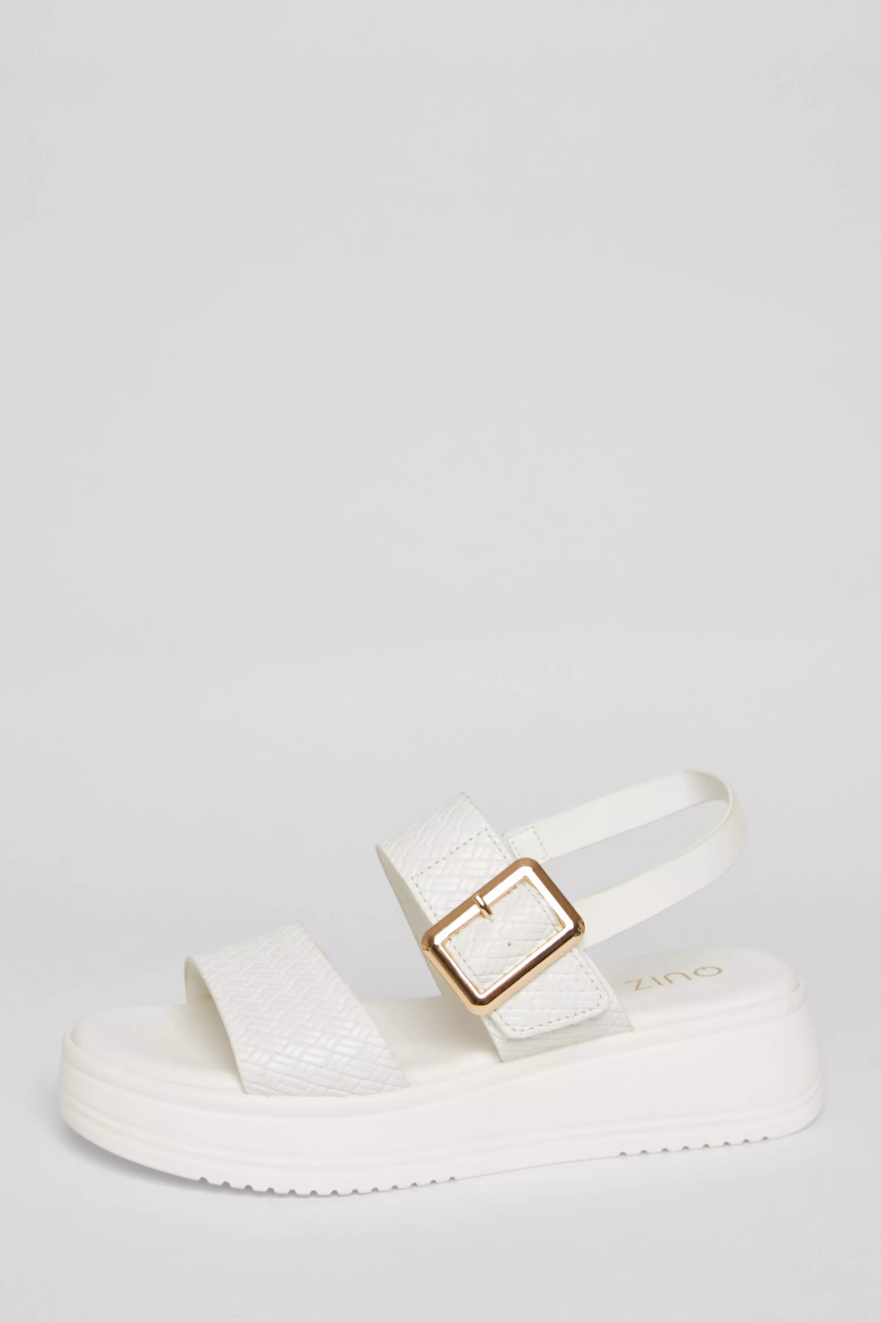 White Buckle Flatform Sandals
