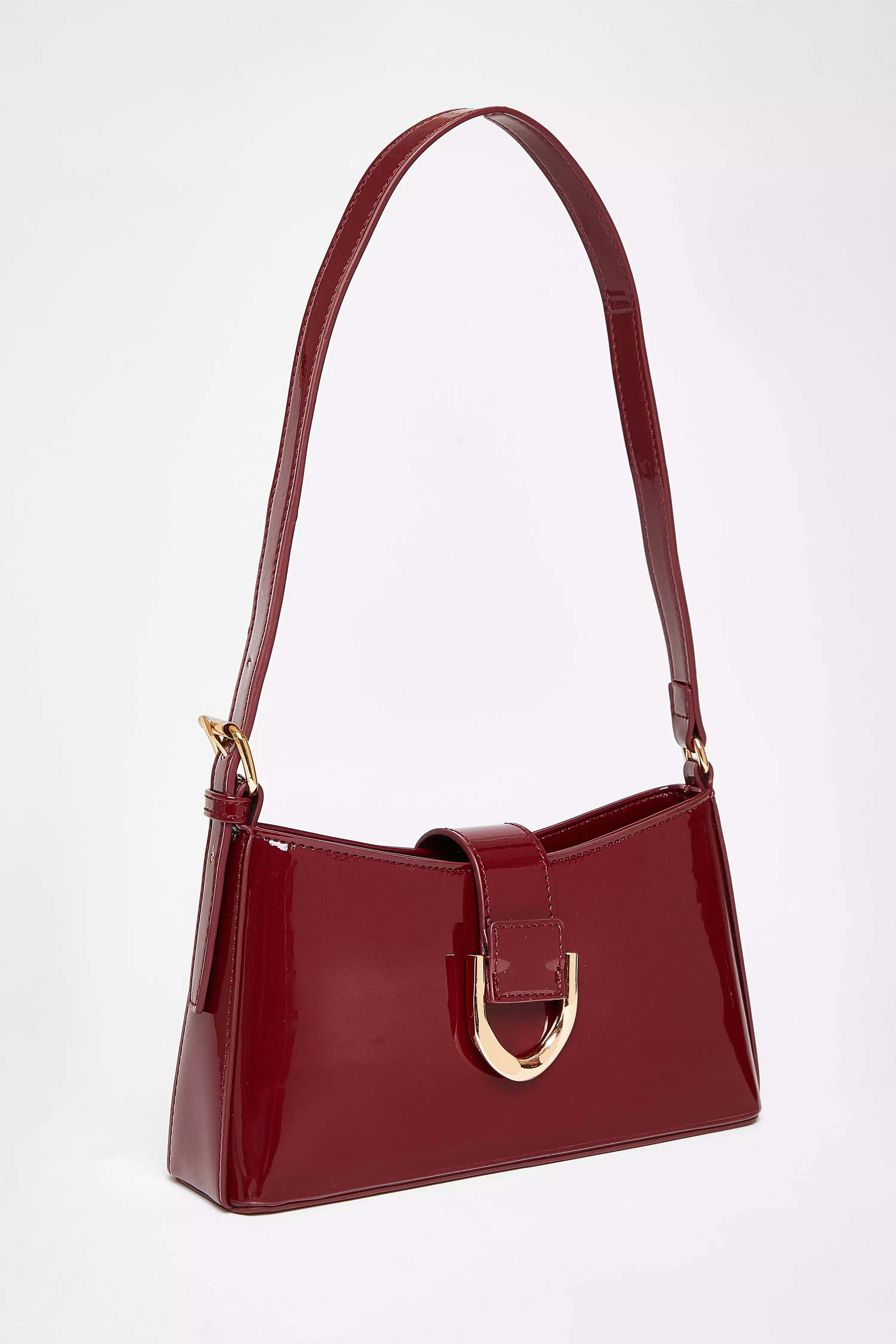 Dark Red Buckle Detail Shoulder Bag