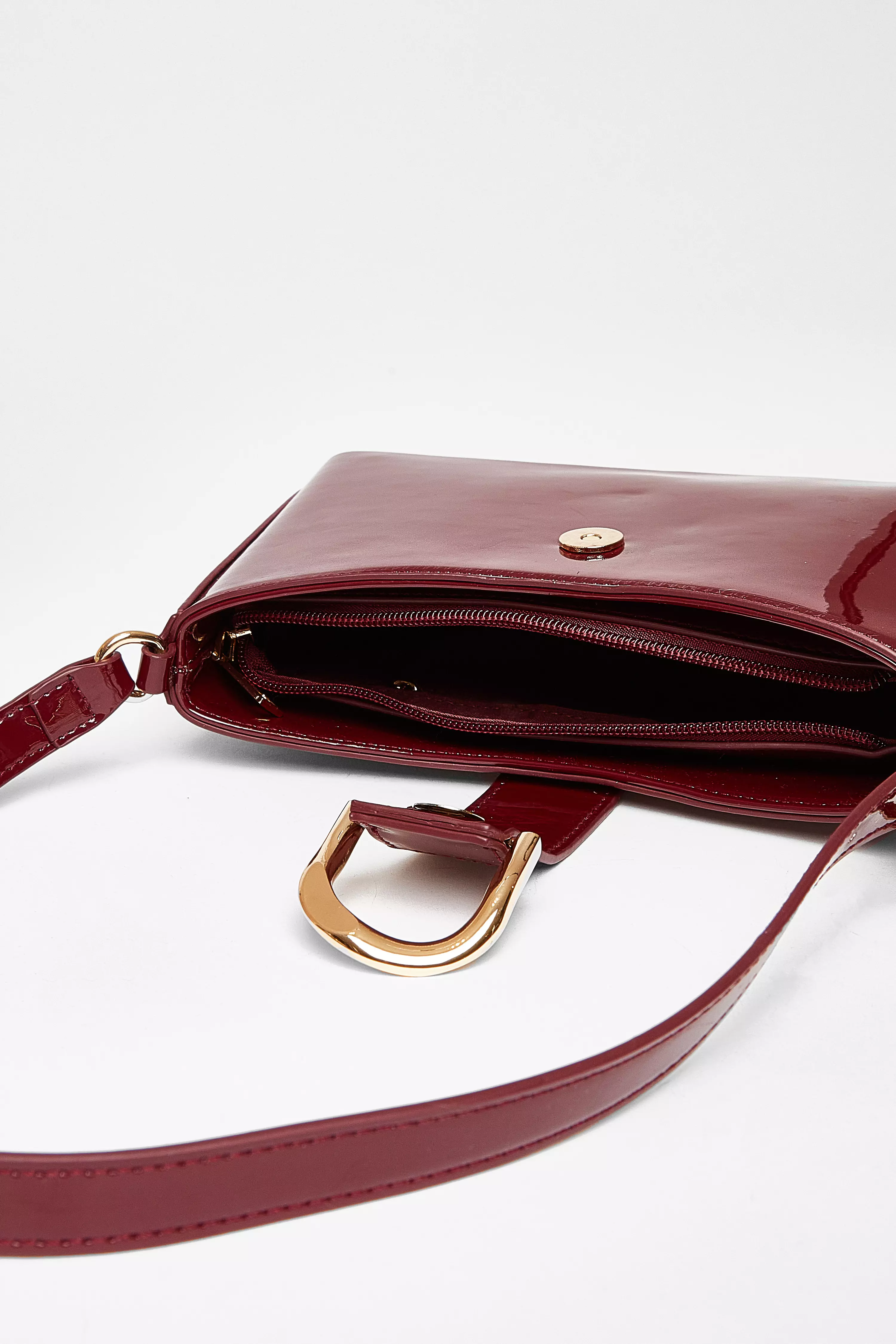 Dark Red Buckle Detail Shoulder Bag