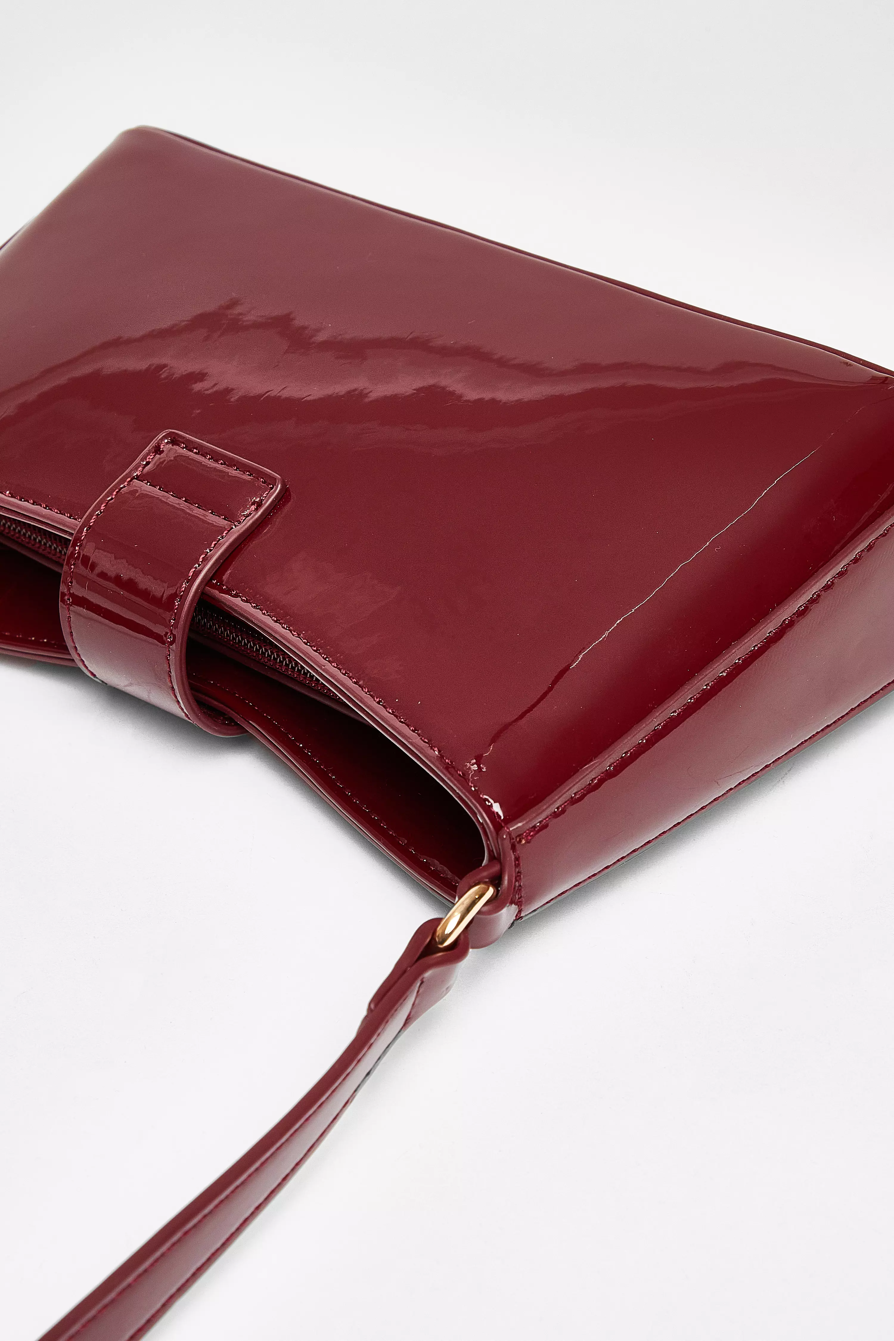 Dark Red Buckle Detail Shoulder Bag