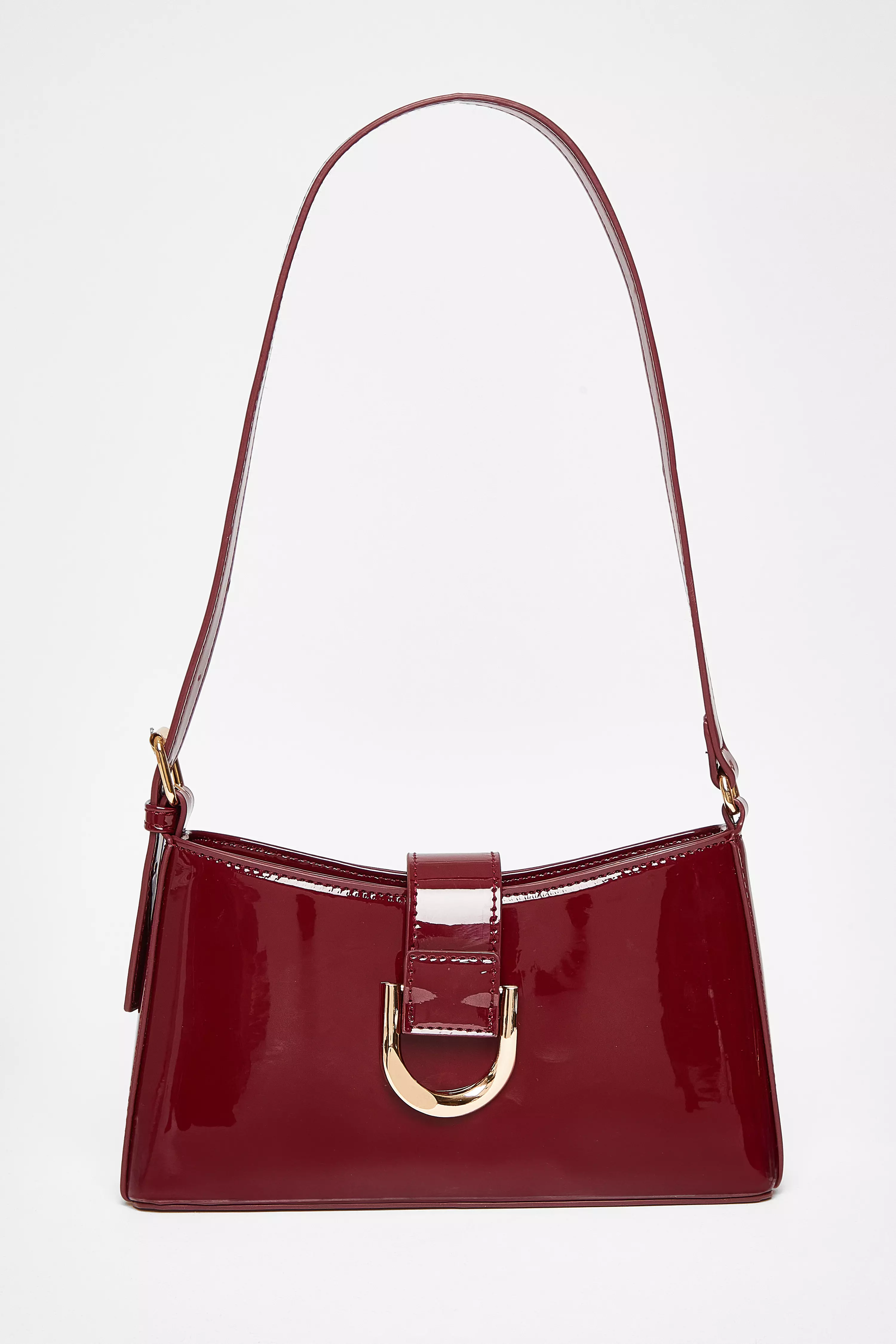 Dark Red Buckle Detail Shoulder Bag