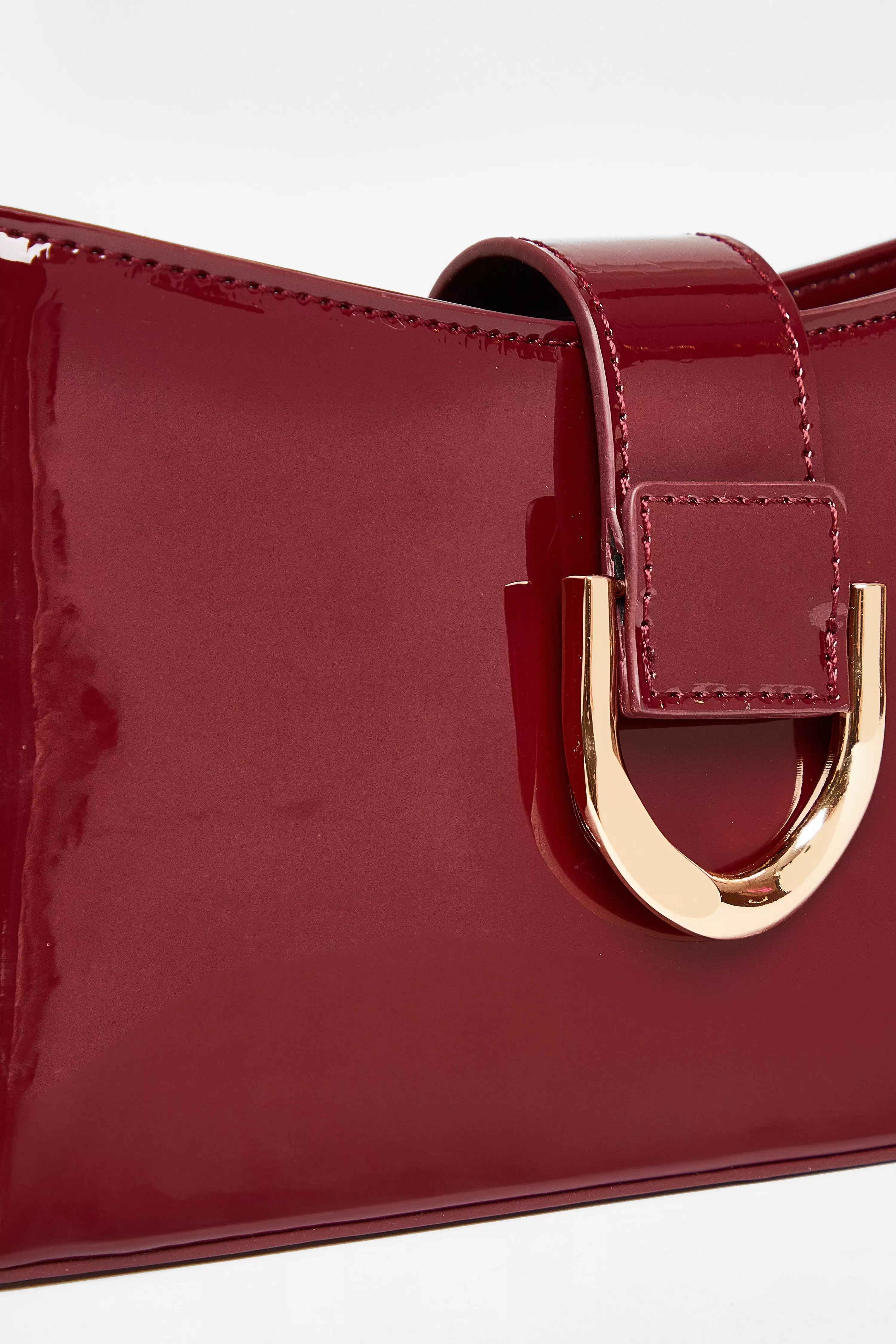 Dark Red Buckle Detail Shoulder Bag