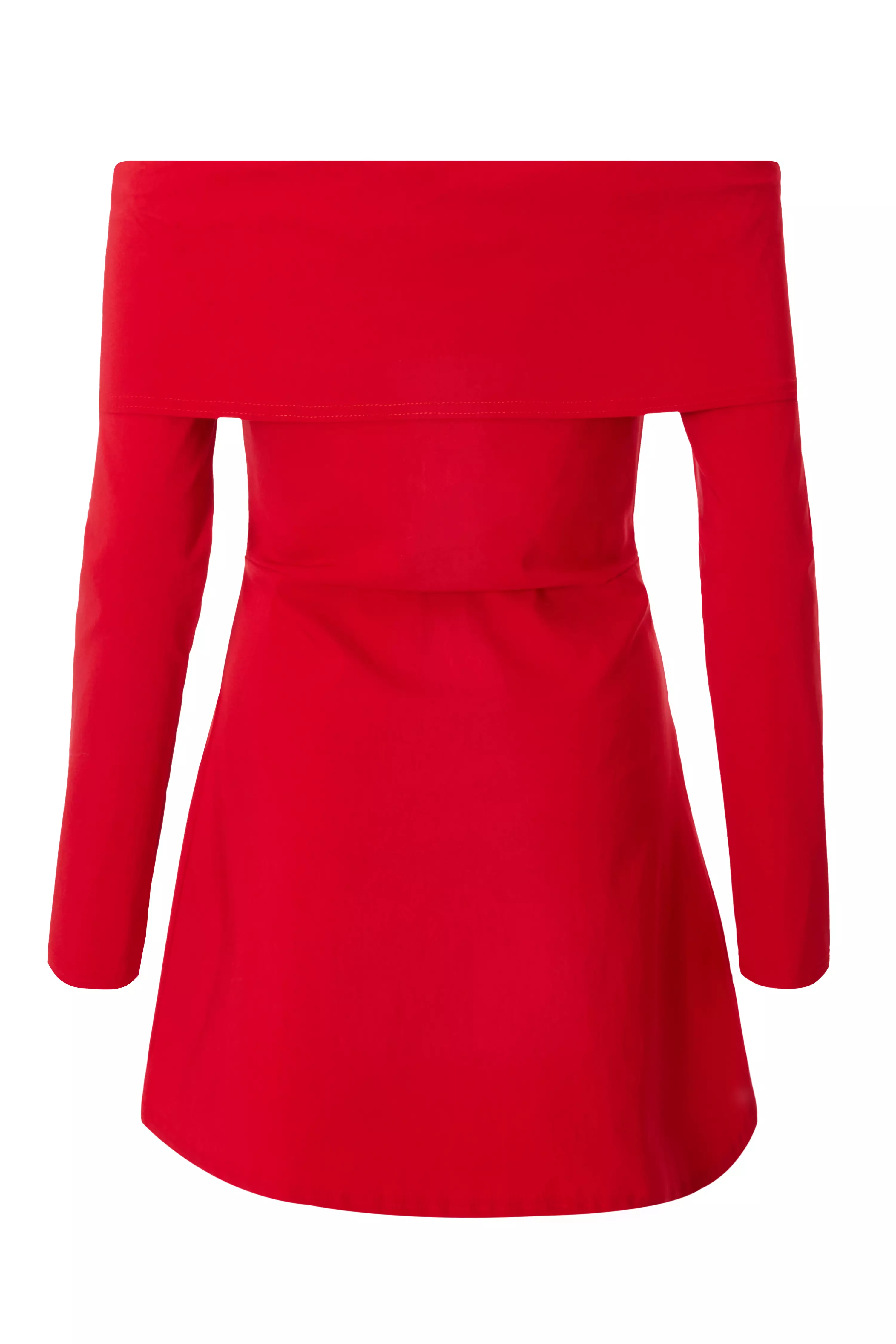 Red Bardot Long Sleeve Mini Dress