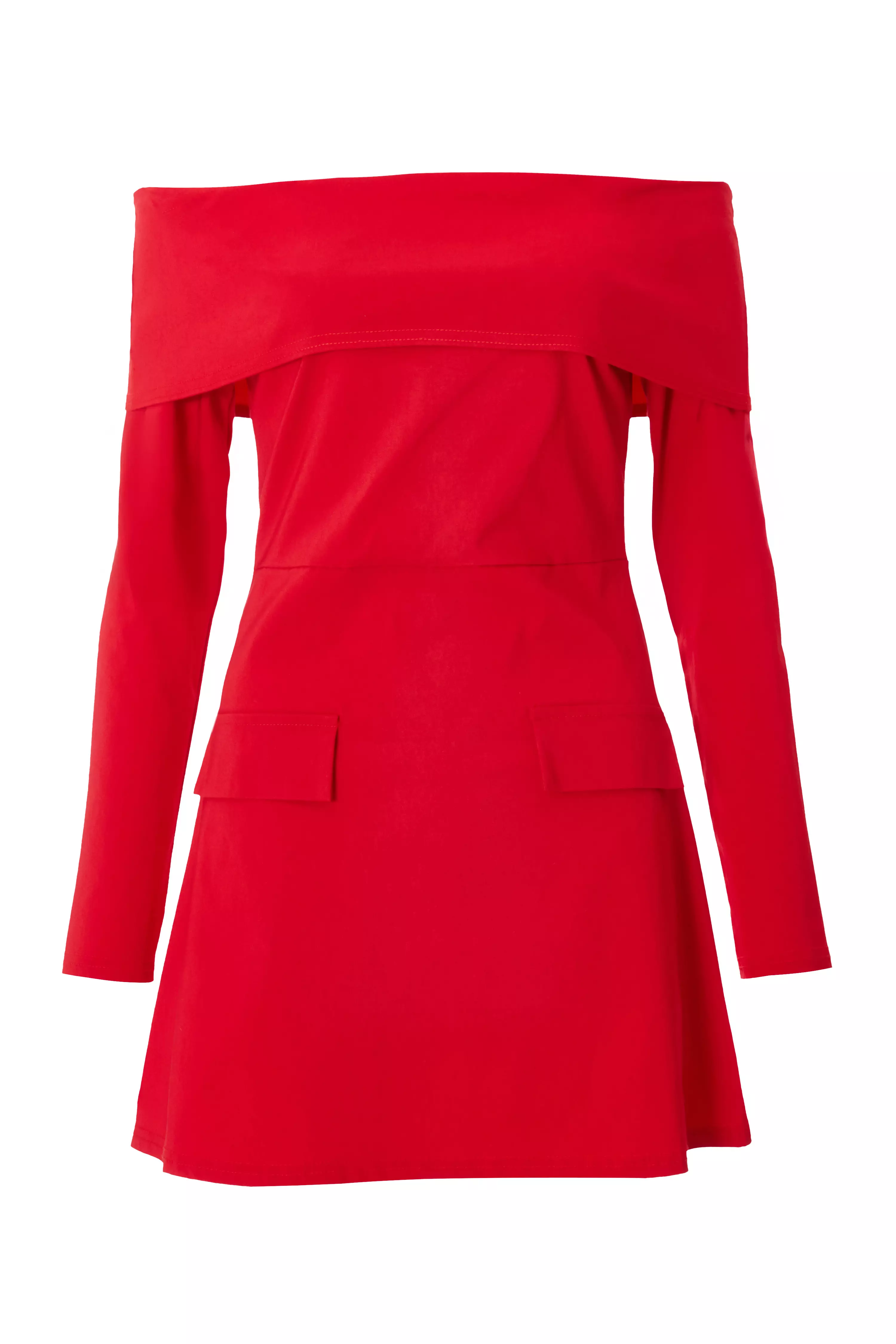 Red Bardot Long Sleeve Mini Dress