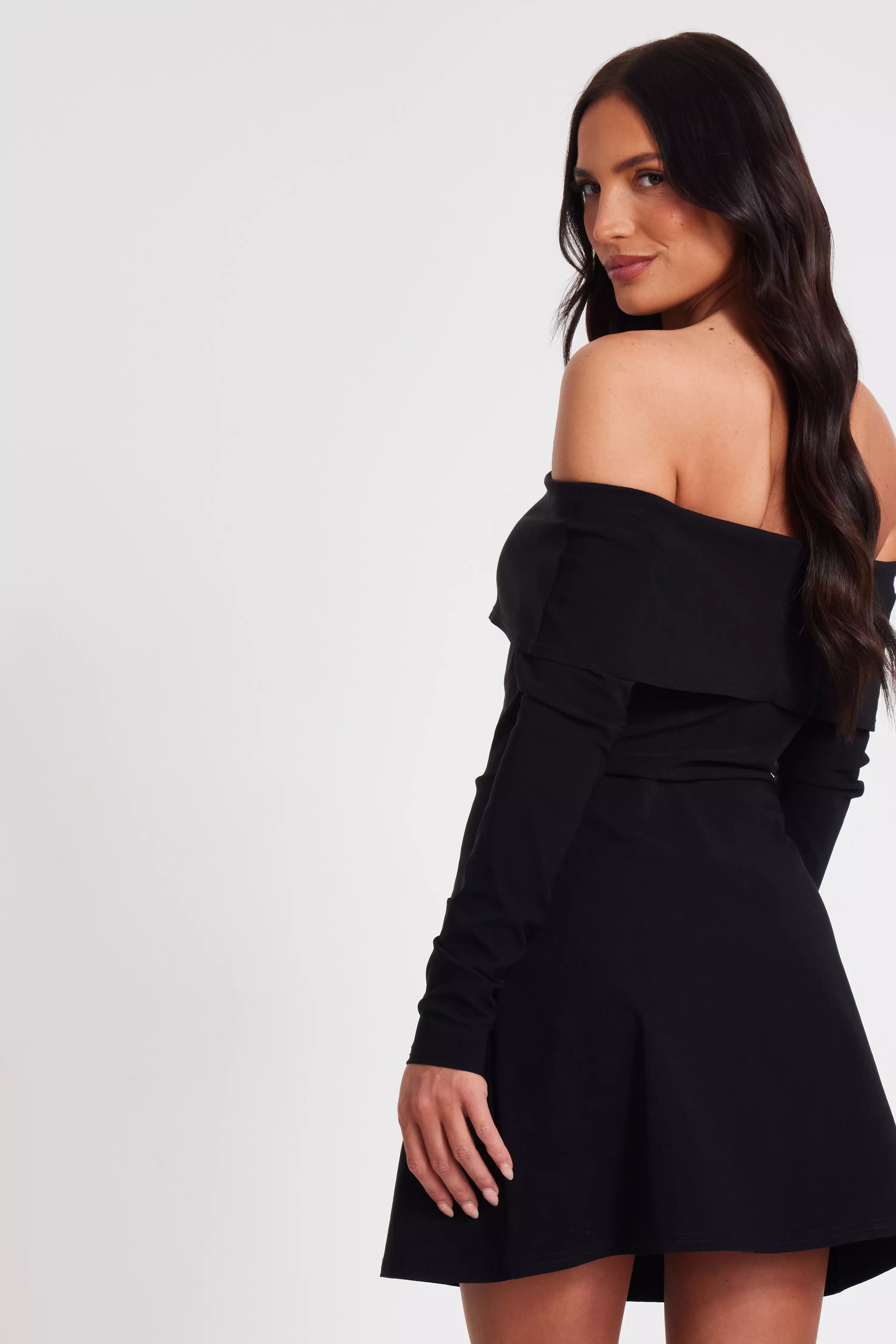 Black Bardot Long Sleeve Mini Dress