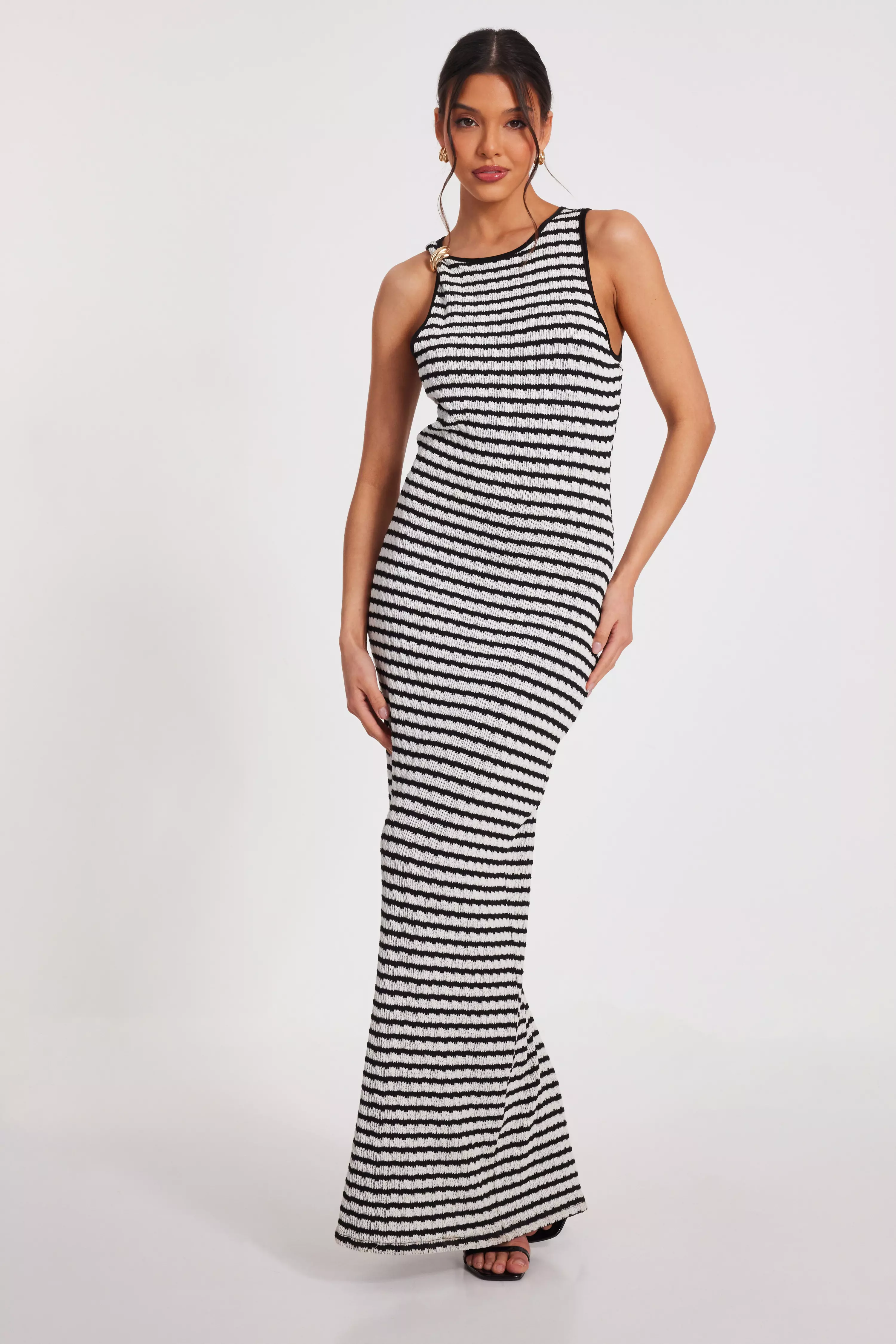 White Stripe Midaxi Dress