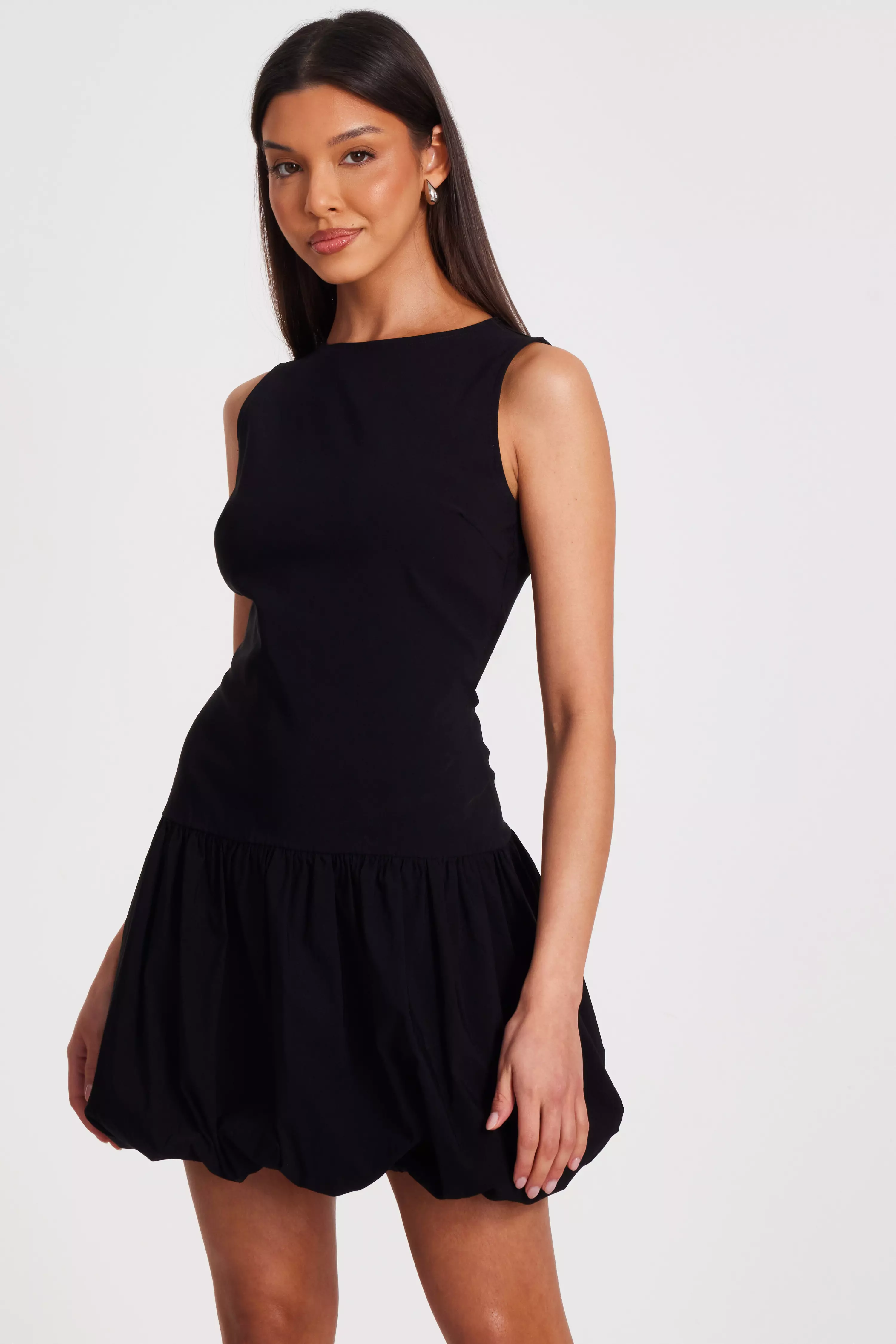 Black Puff Ball Skater Dress