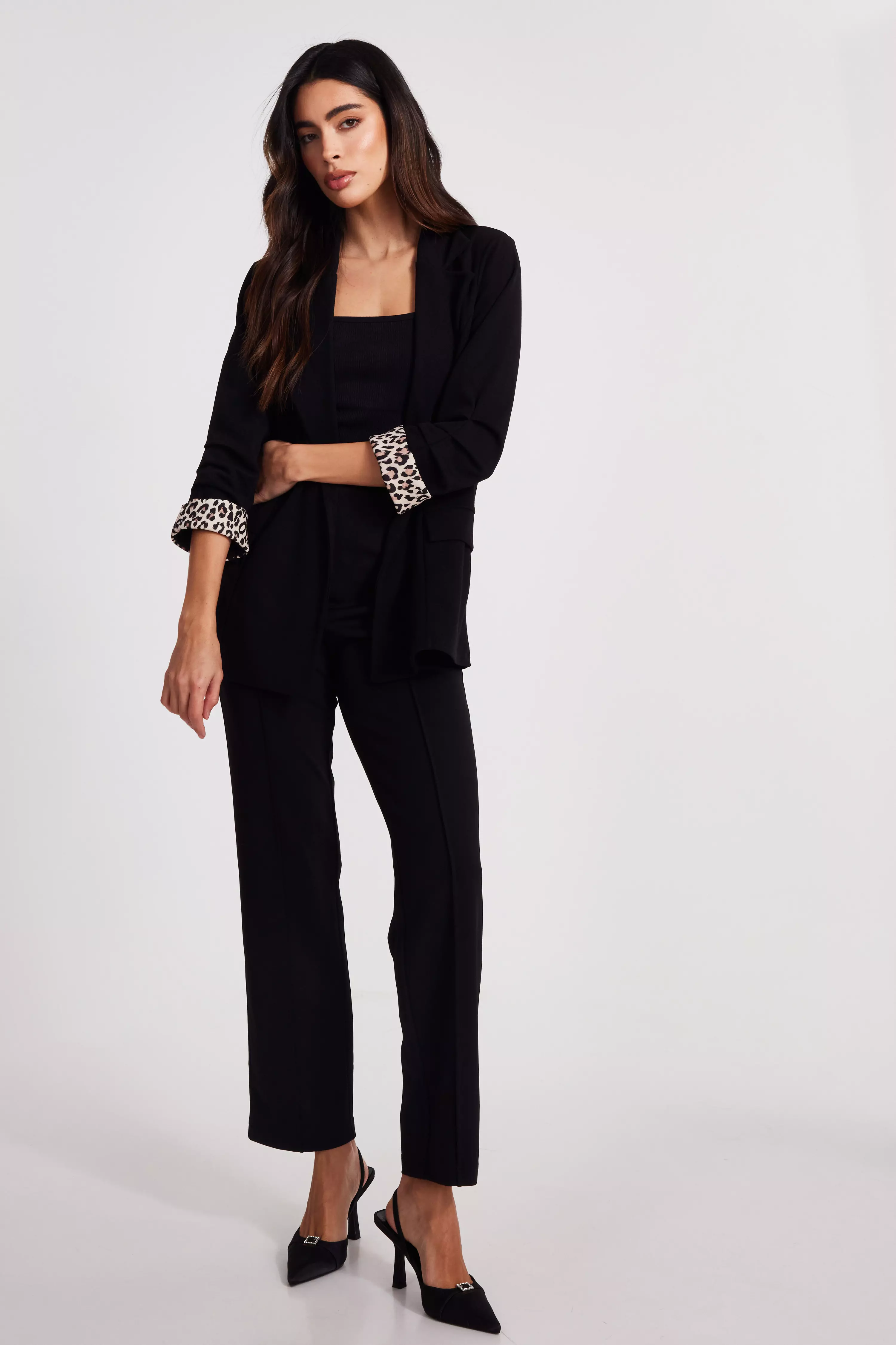 Black Ruched Sleeve Blazer