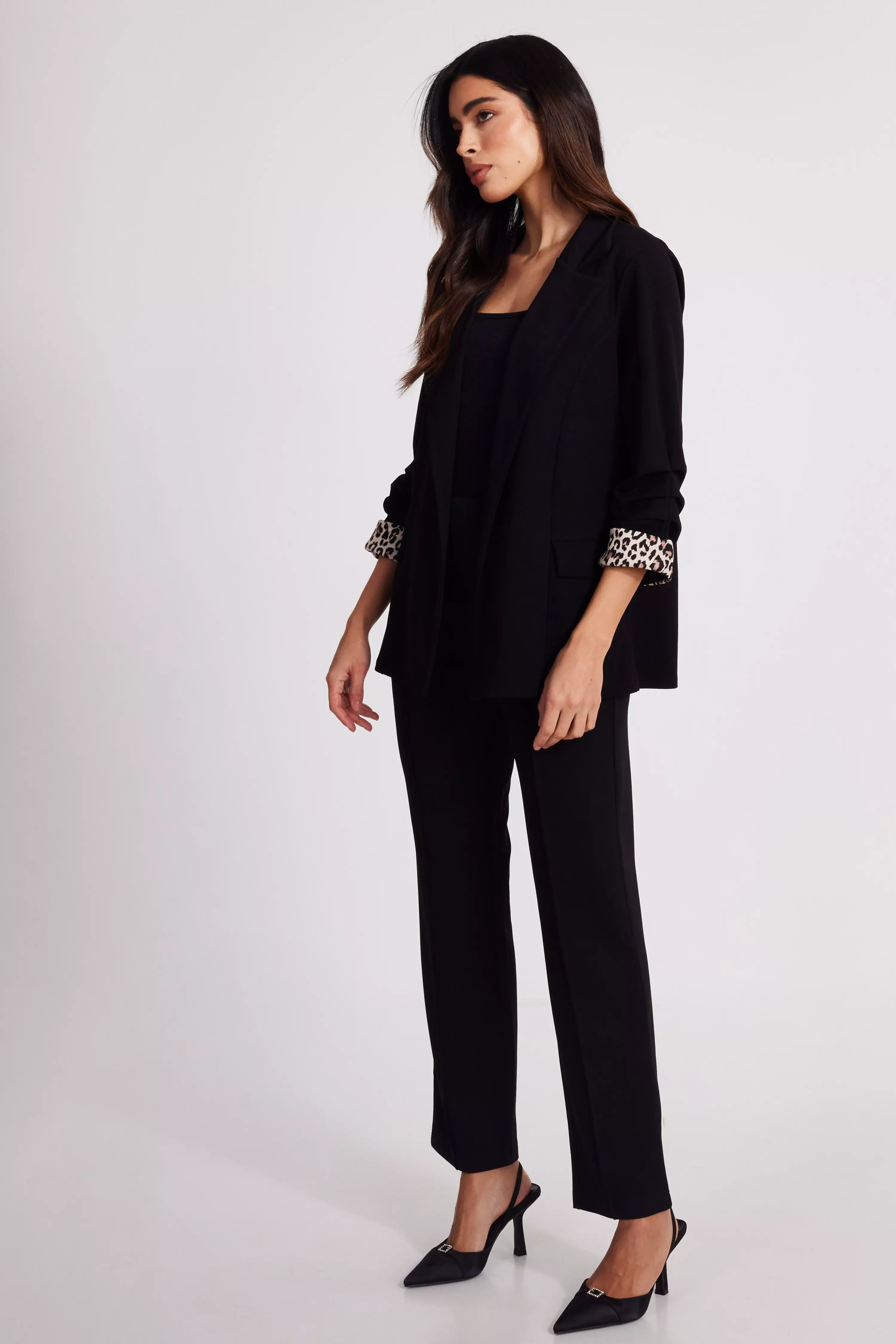 Black Ruched Sleeve Blazer