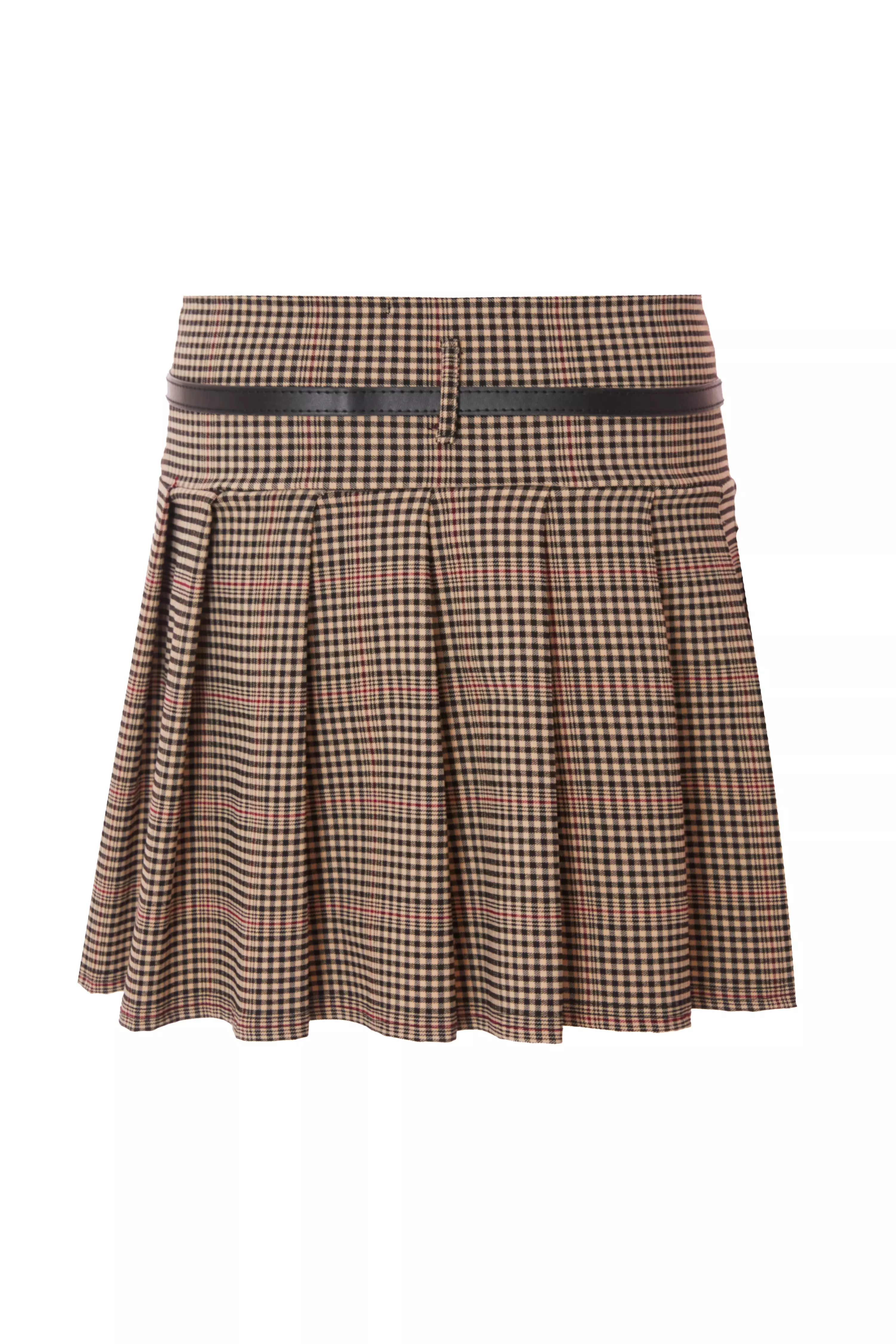 Brown Checked Mini Skirt