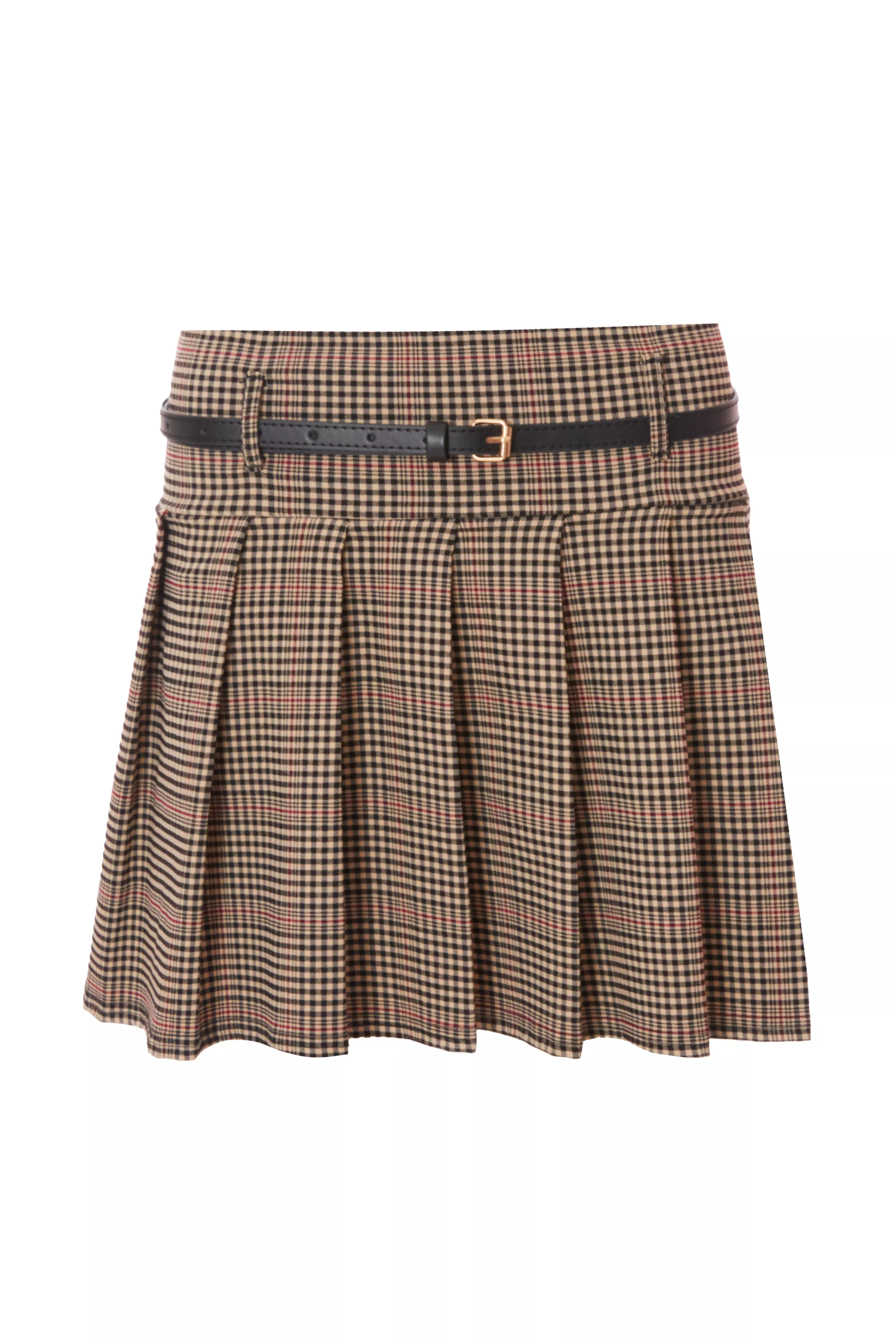 Brown Checked Mini Skirt