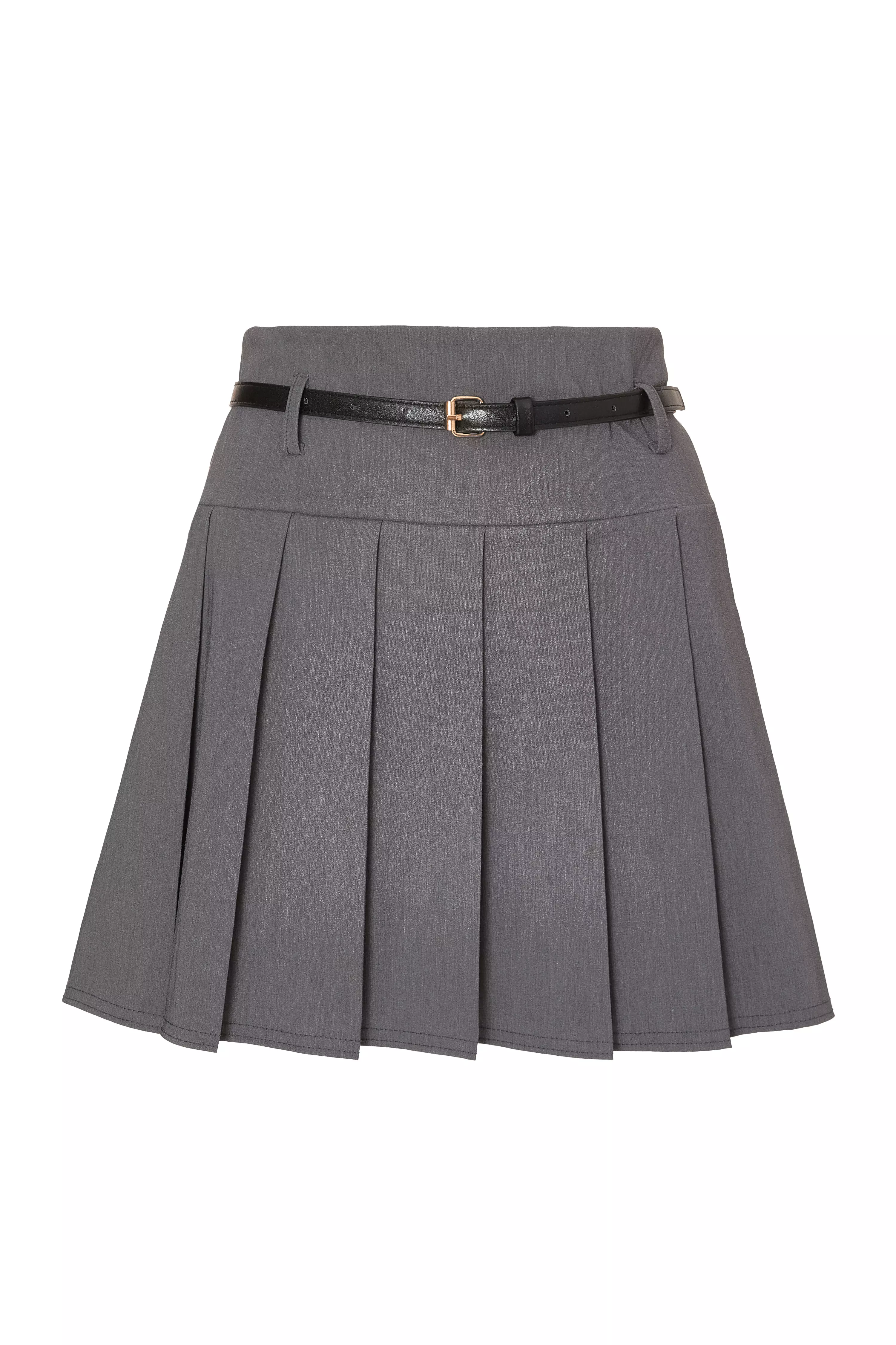 Grey Pleated Mini Skirt
