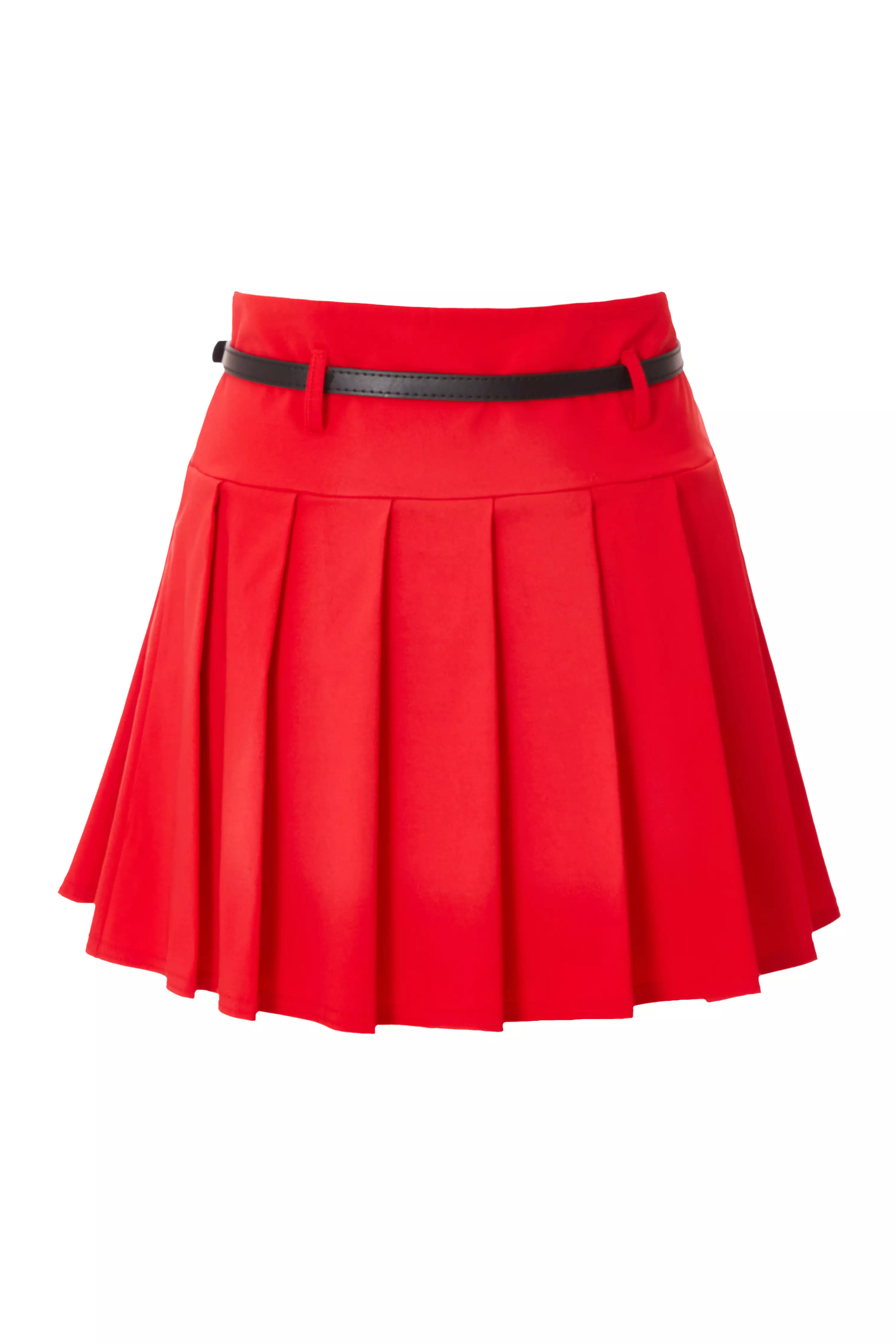 Red Pleated Mini Skirt 