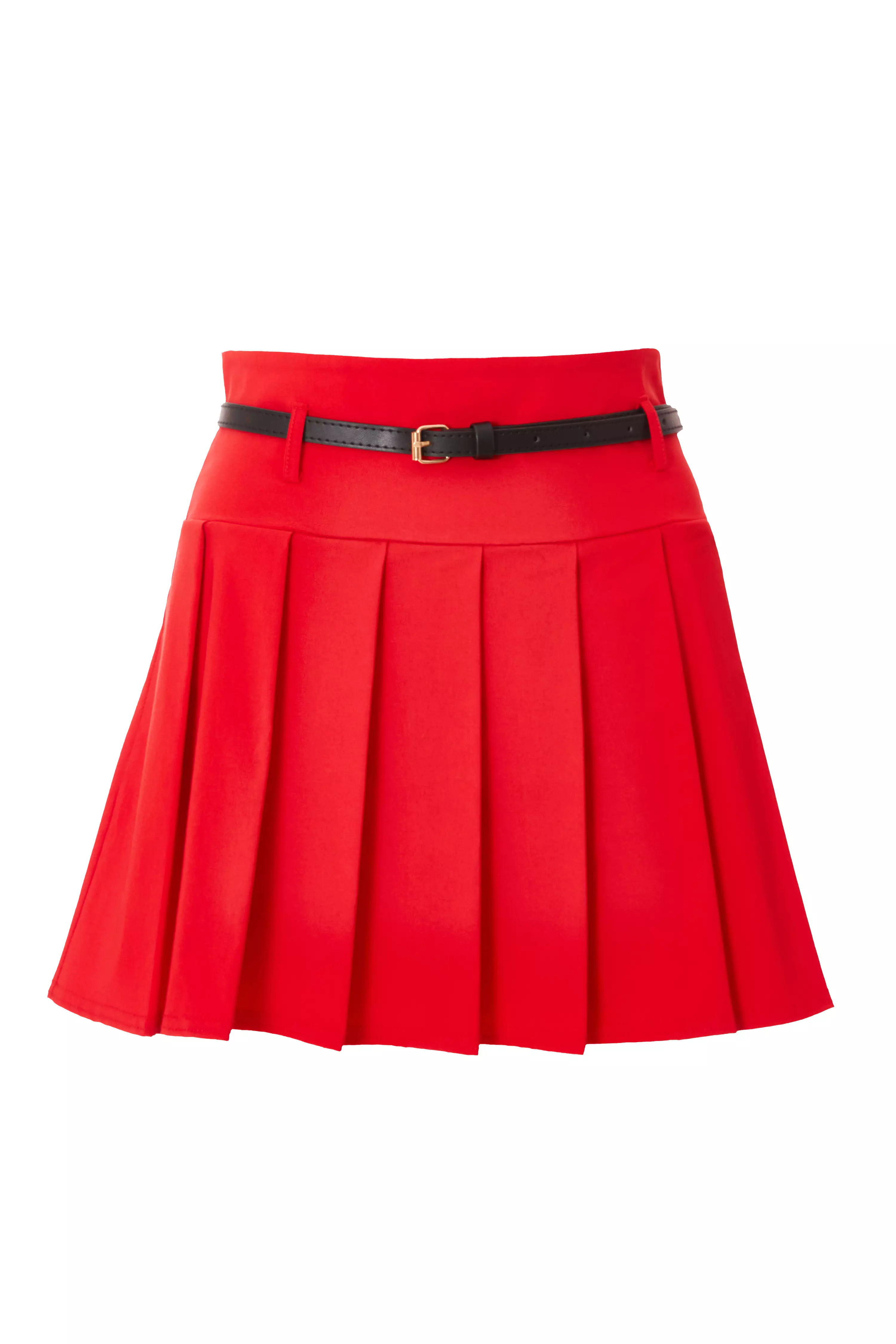 Red Pleated Mini Skirt 