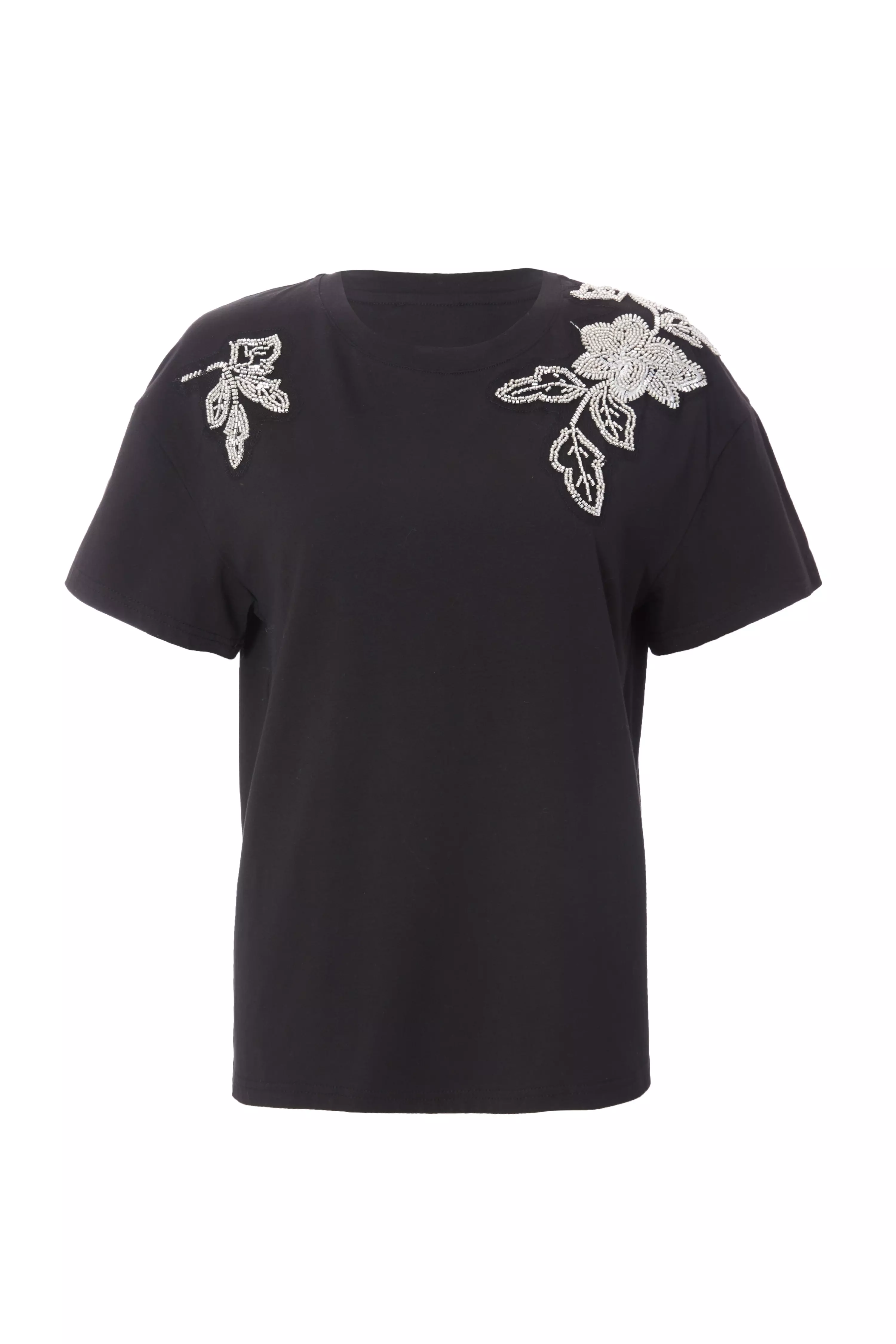 Black Floral Applique T-Shirt