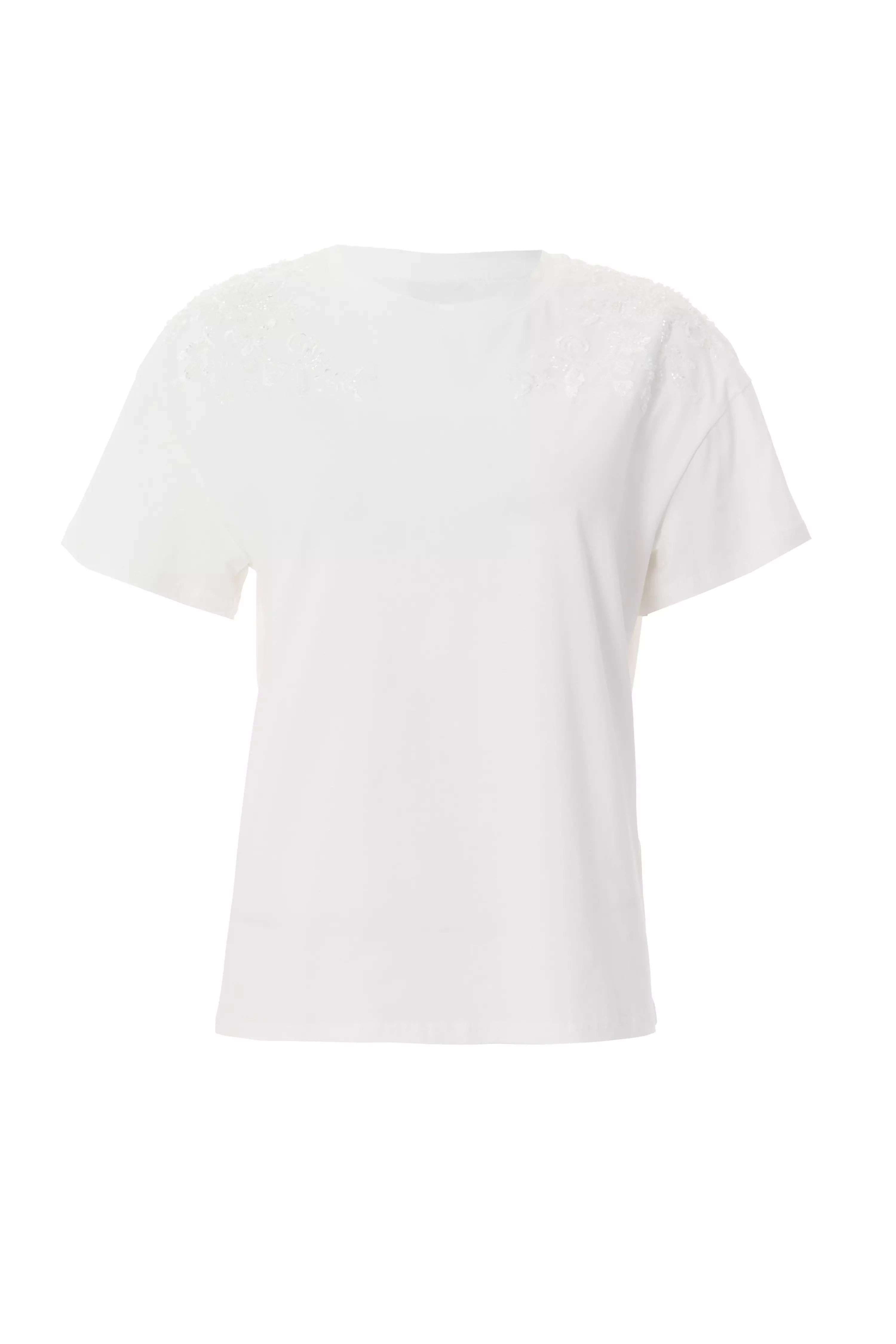 White Floral Applique T-Shirt