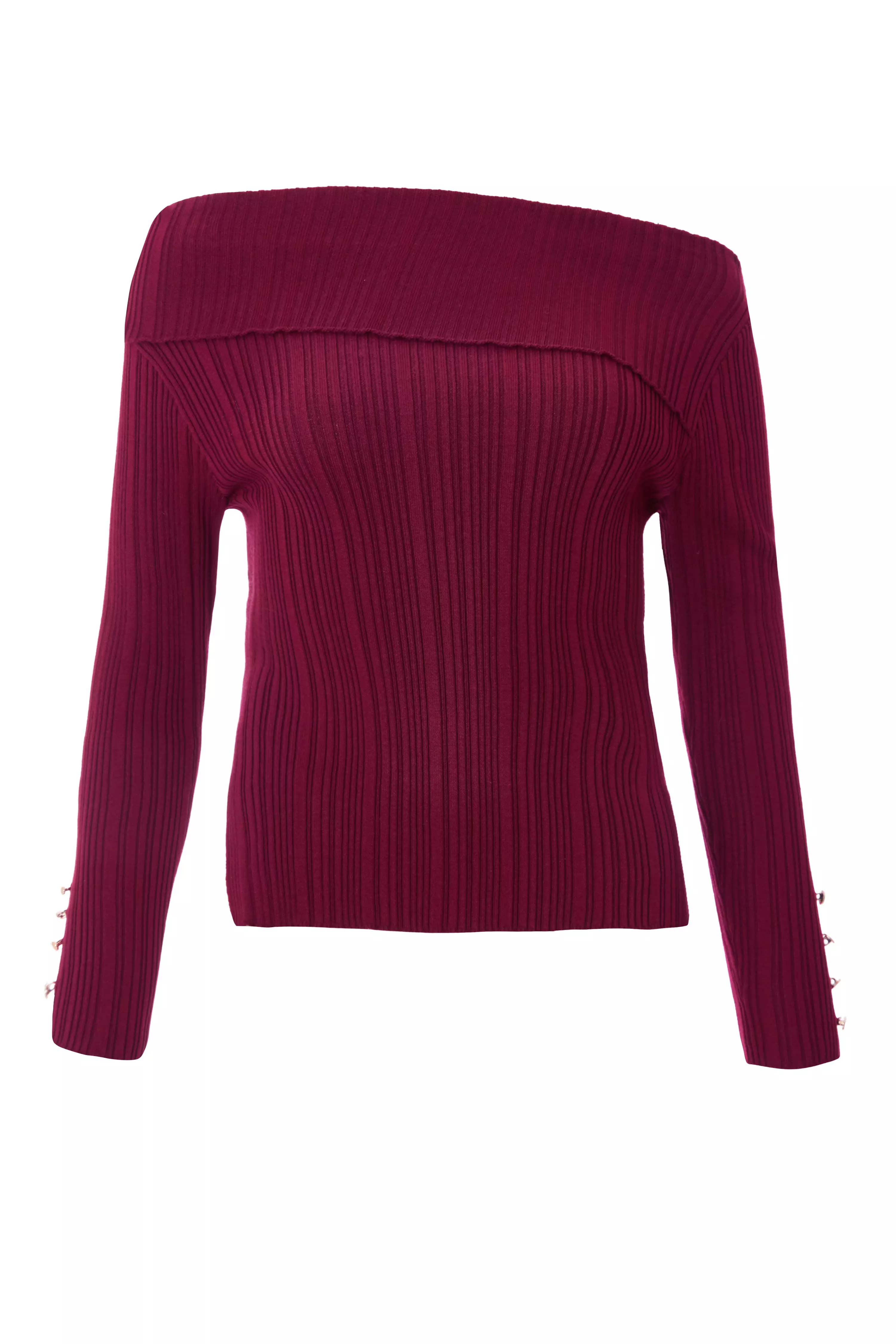 Dark Red Bardot Knitted Top