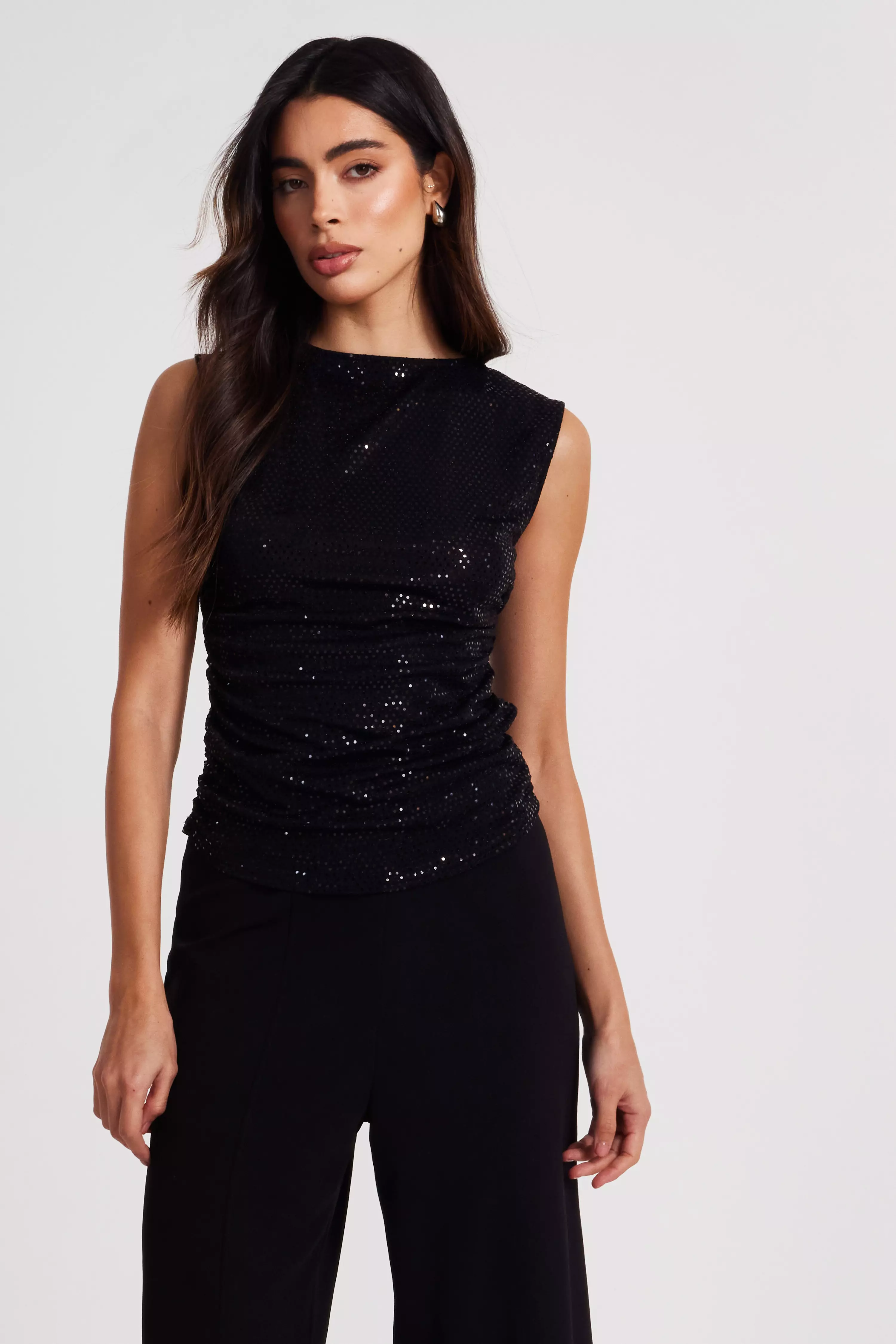 Black Sequin Vest Top