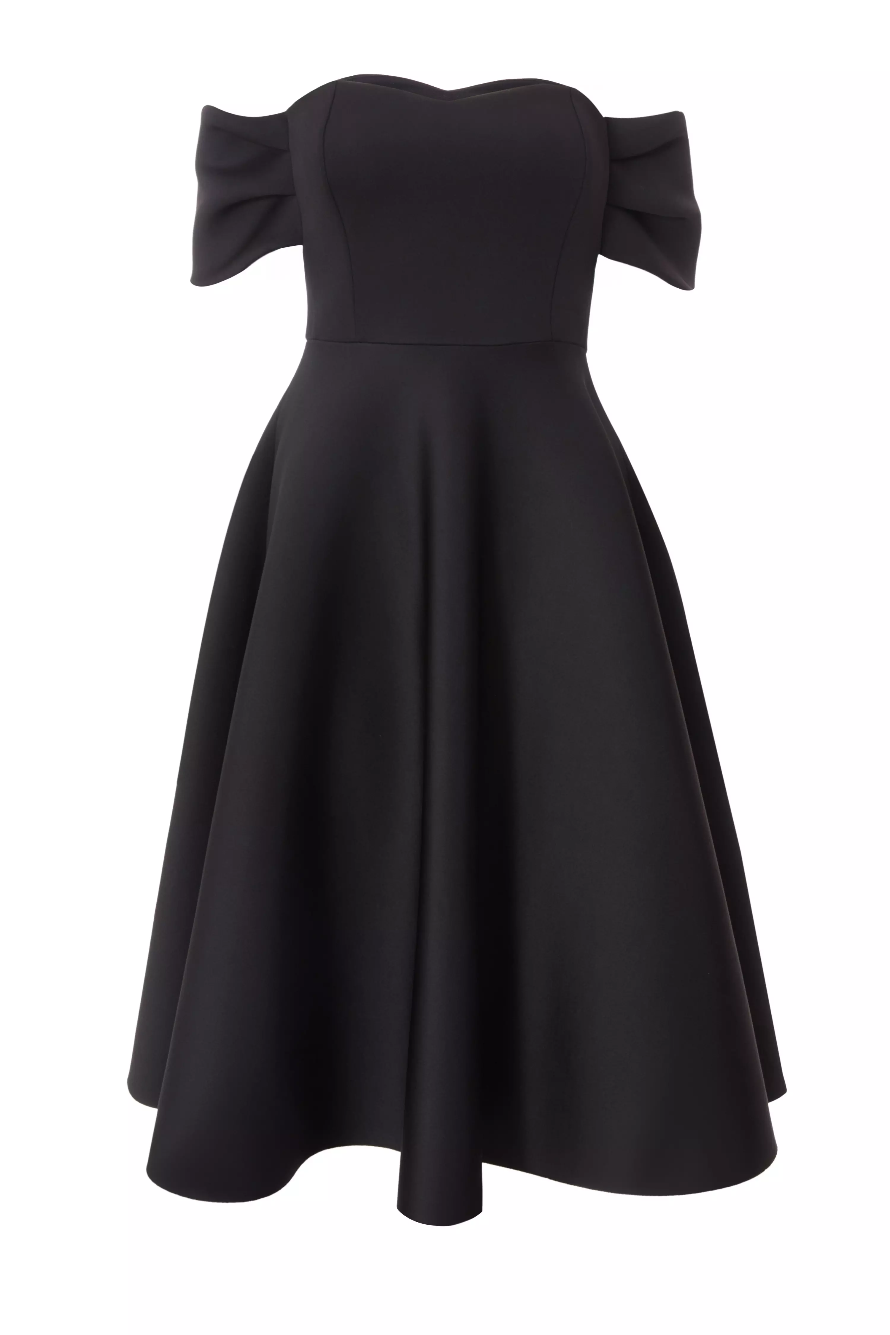 Petite Black Bardot Midi Skater Dress