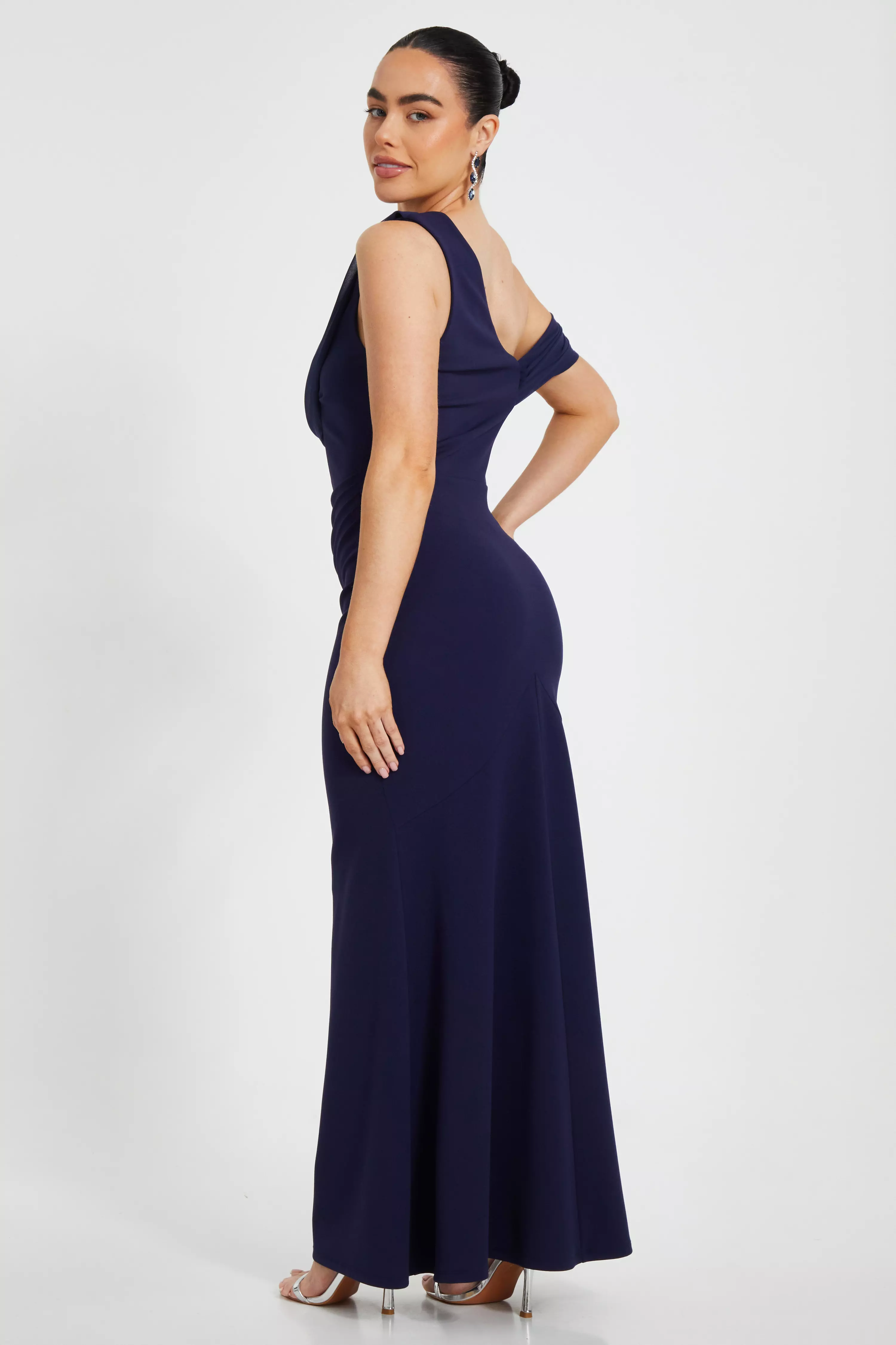 Petite Navy Asymmetric Maxi Dress