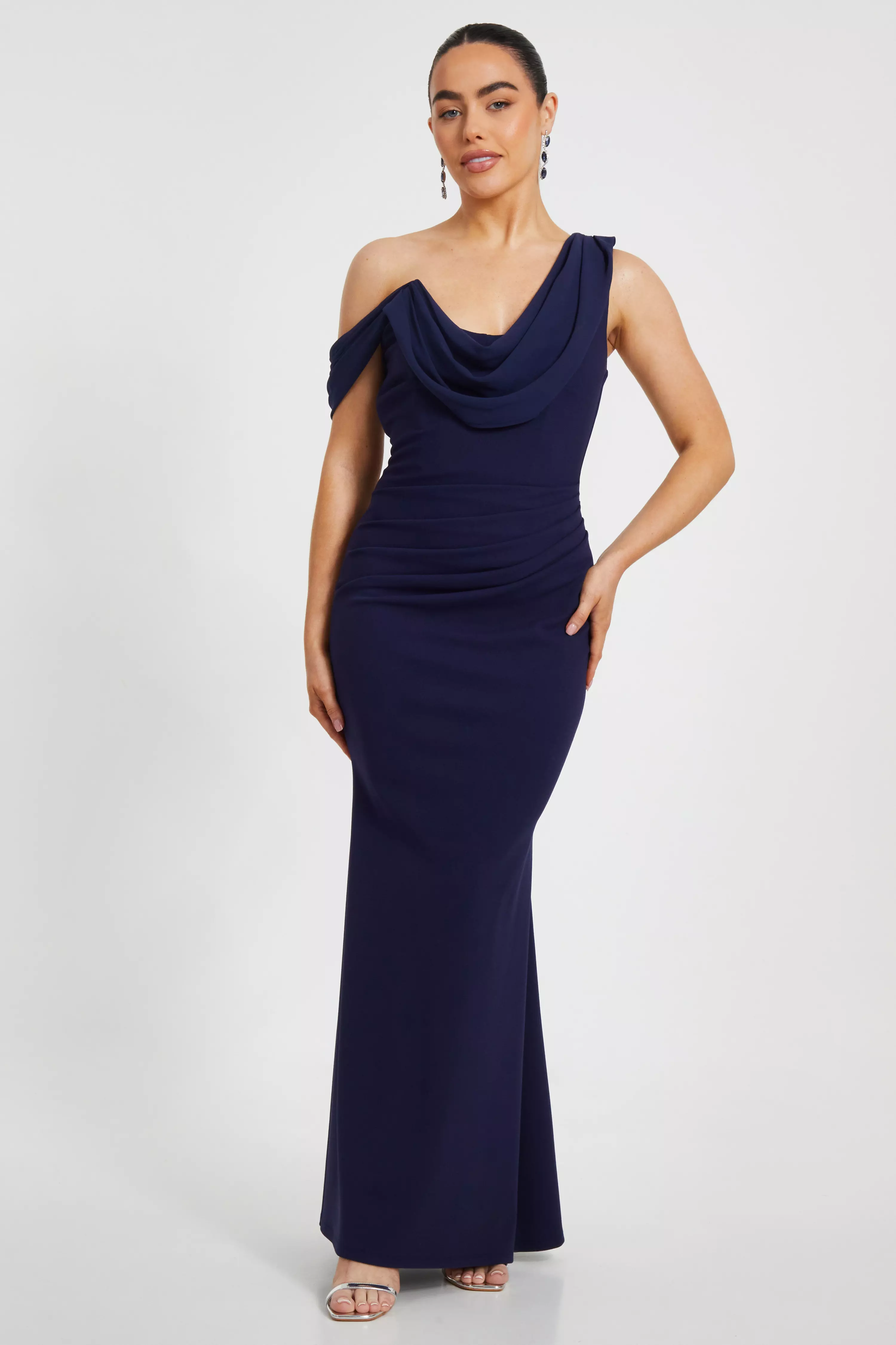 Petite Navy Asymmetric Maxi Dress
