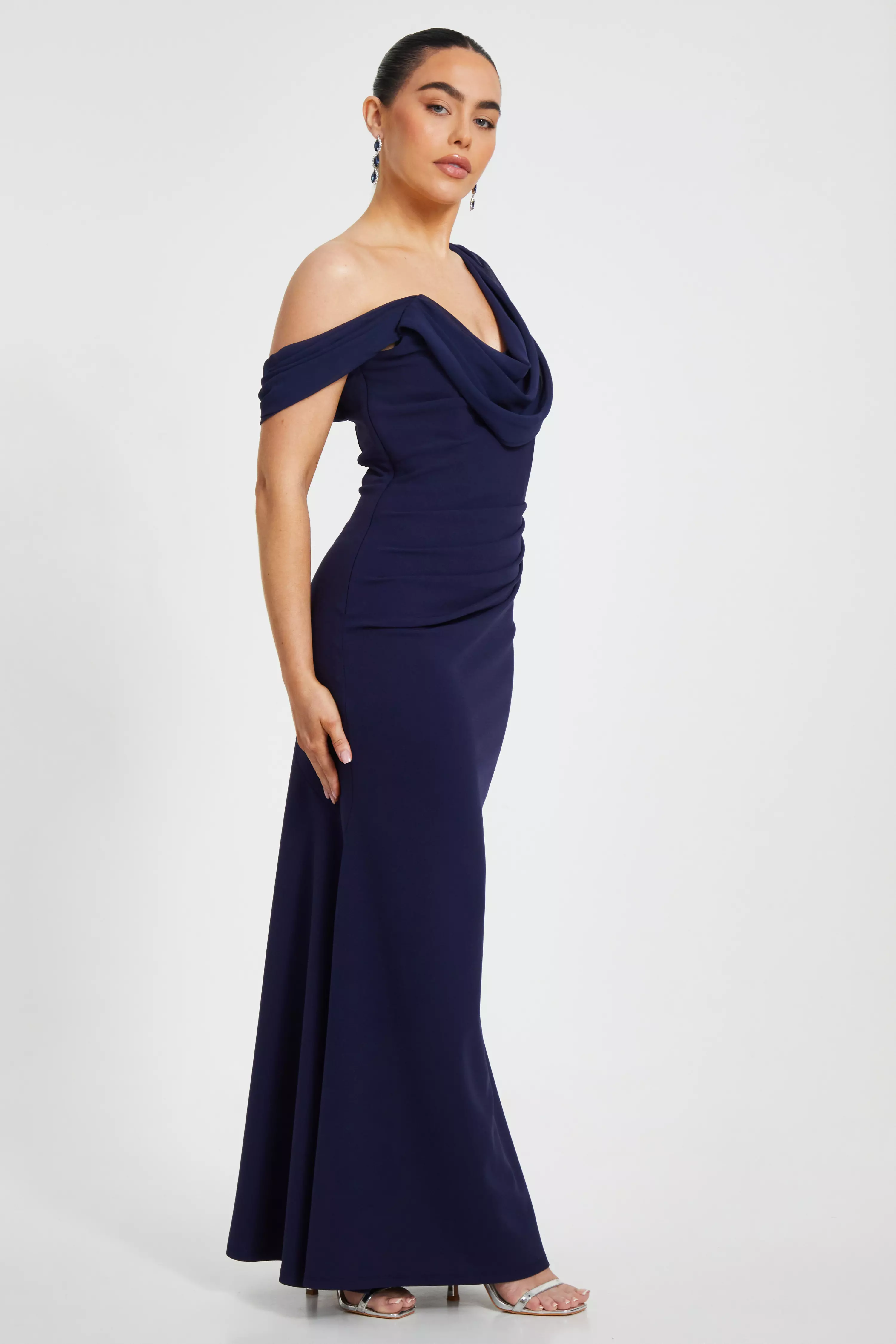 Petite Navy Asymmetric Maxi Dress