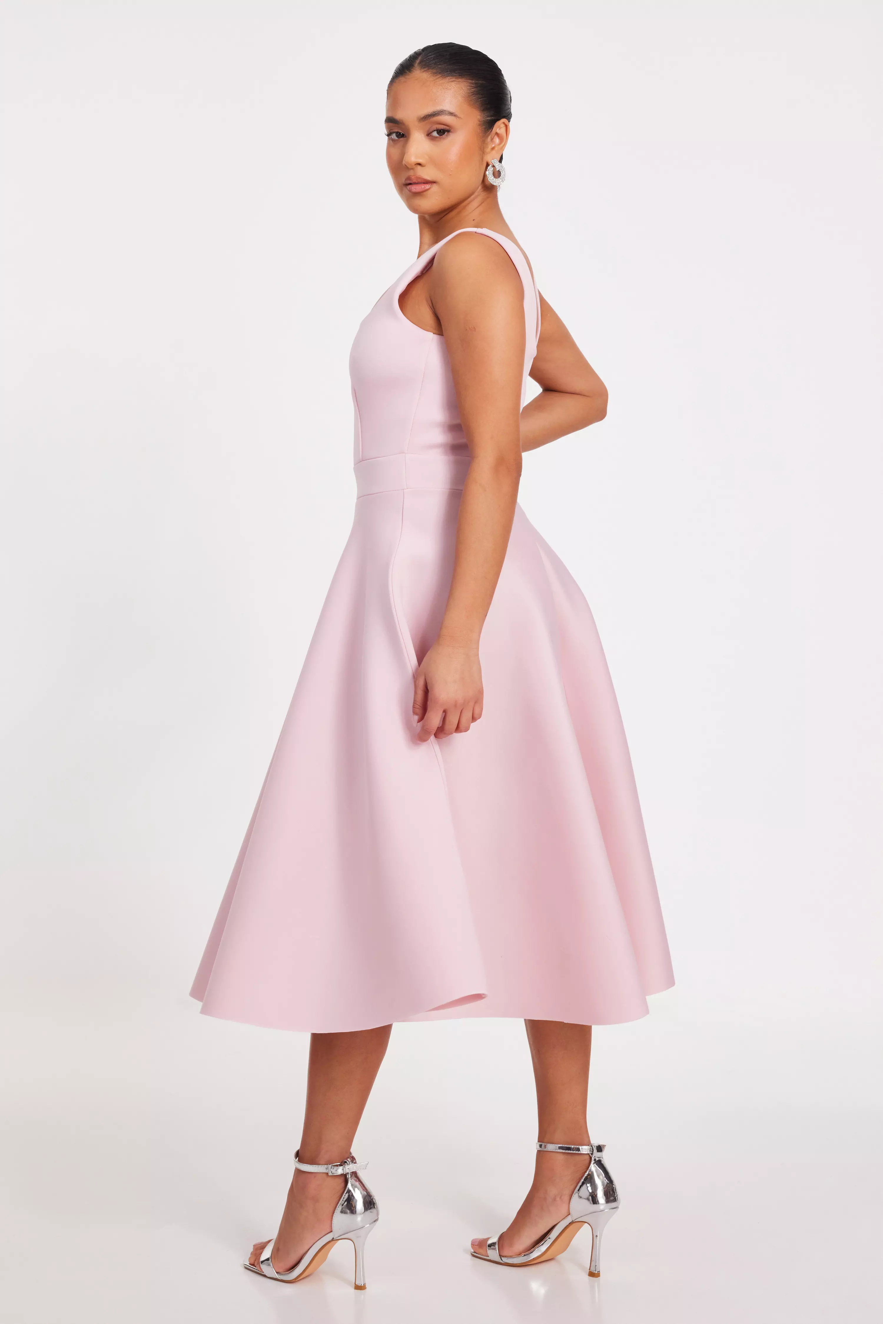 Petite Baby Pink A-Line Midi Dress