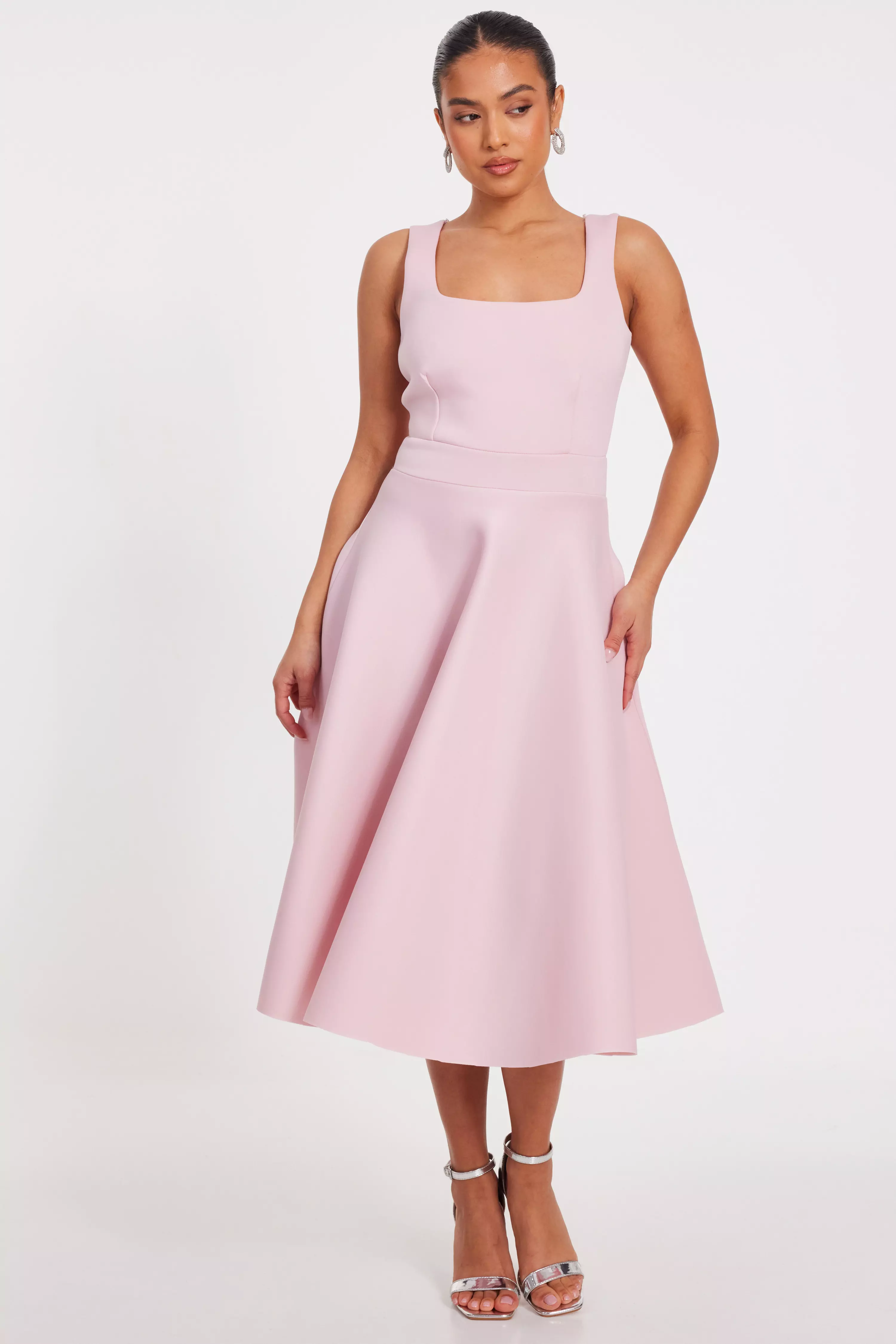 Petite Baby Pink A-Line Midi Dress