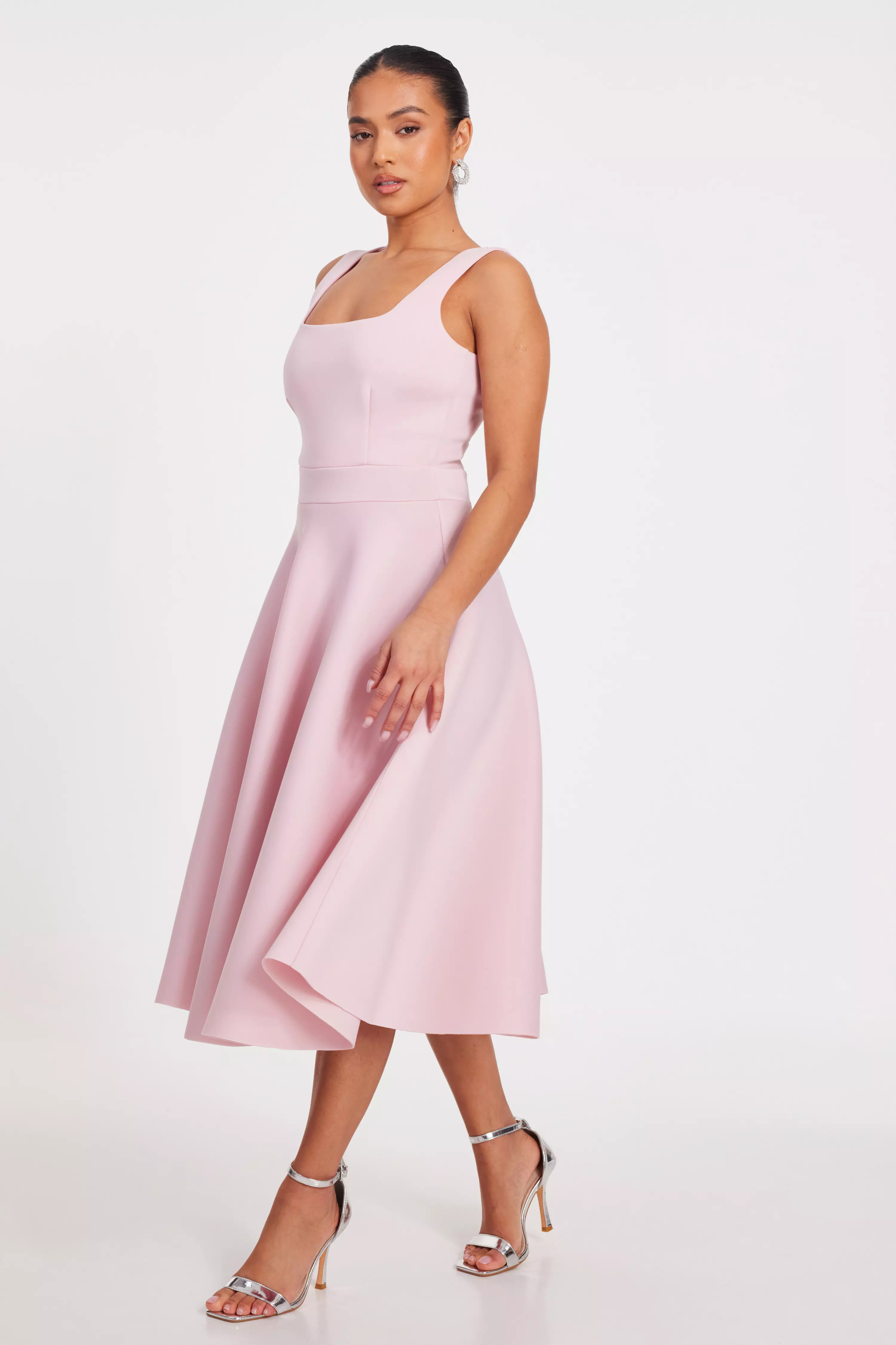 Petite Baby Pink A-Line Midi Dress