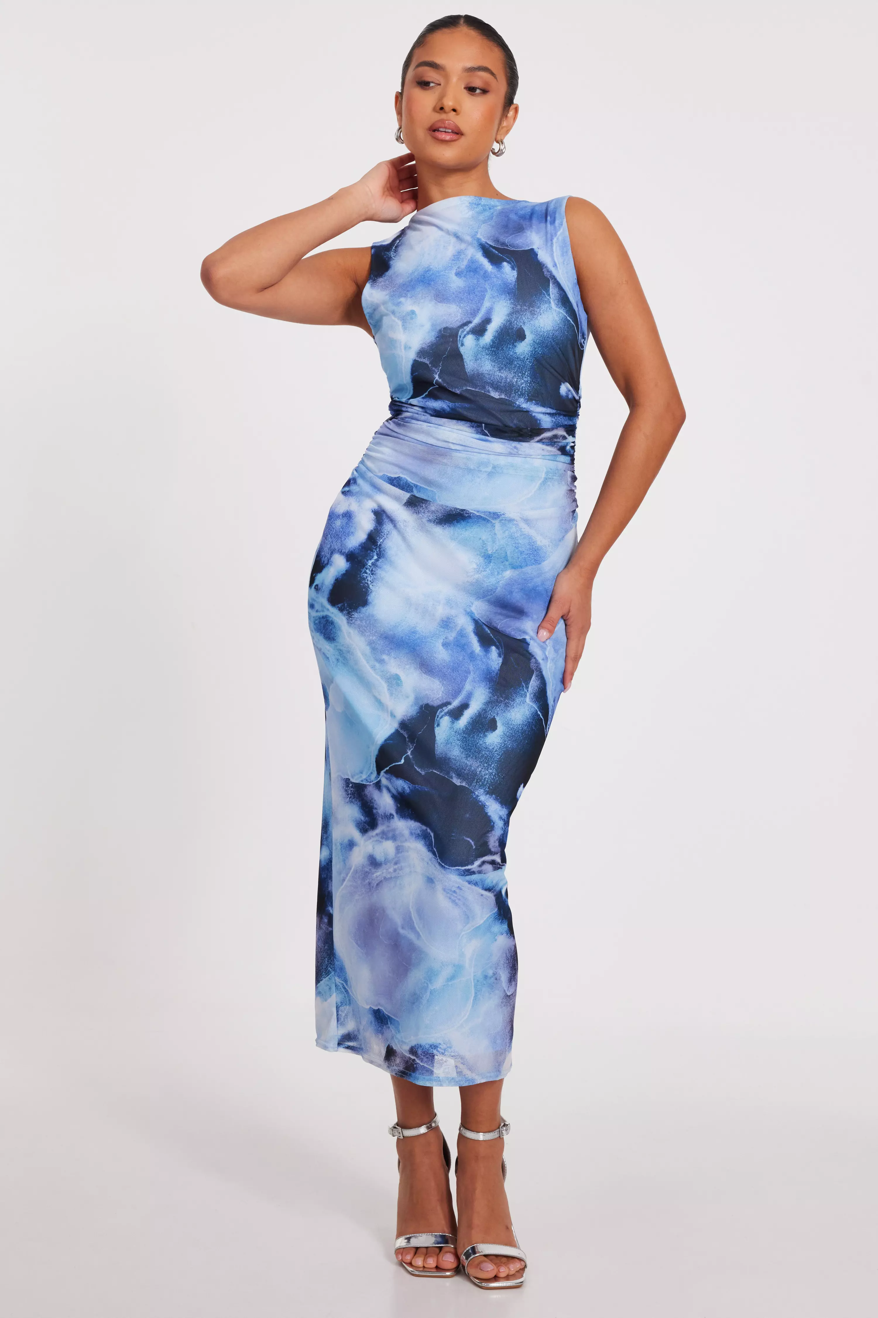 Petite Blue Printed Midaxi Dress