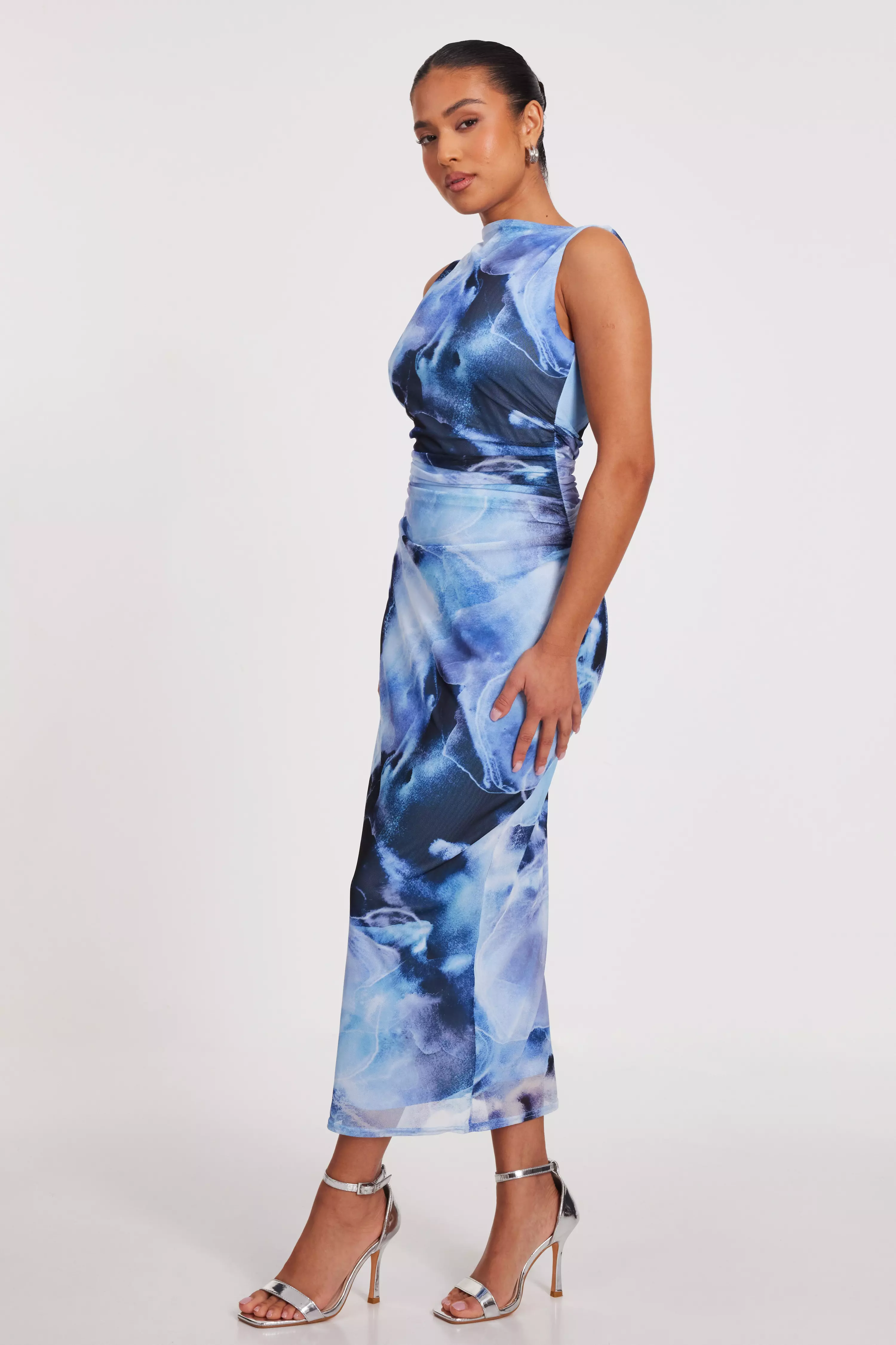 Petite Blue Printed Midaxi Dress